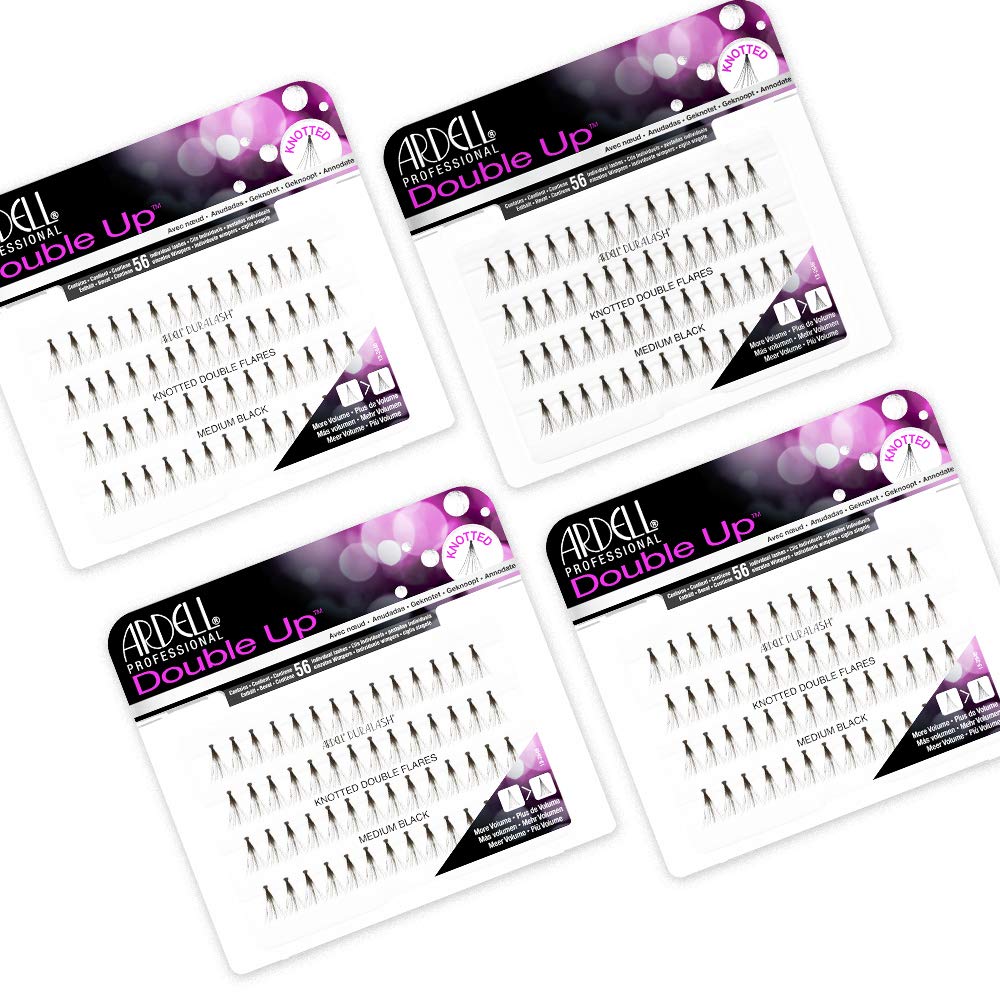 Ardell Double Up Individuals Knotted Medium Black Lashes - 4 Pack | Volumizing, Feathery Look