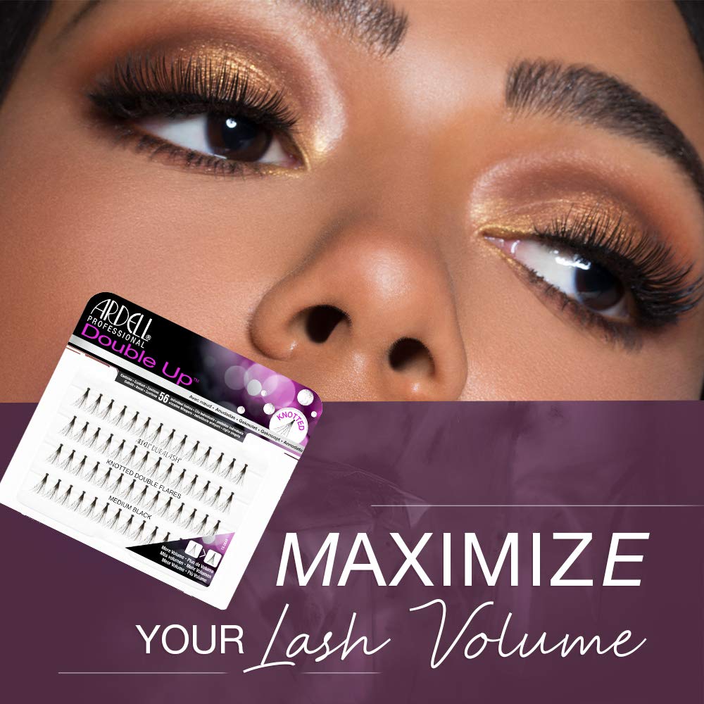 Ardell Double Up Individuals Knotted Medium Black Lashes - 4 Pack | Volumizing, Feathery Look
