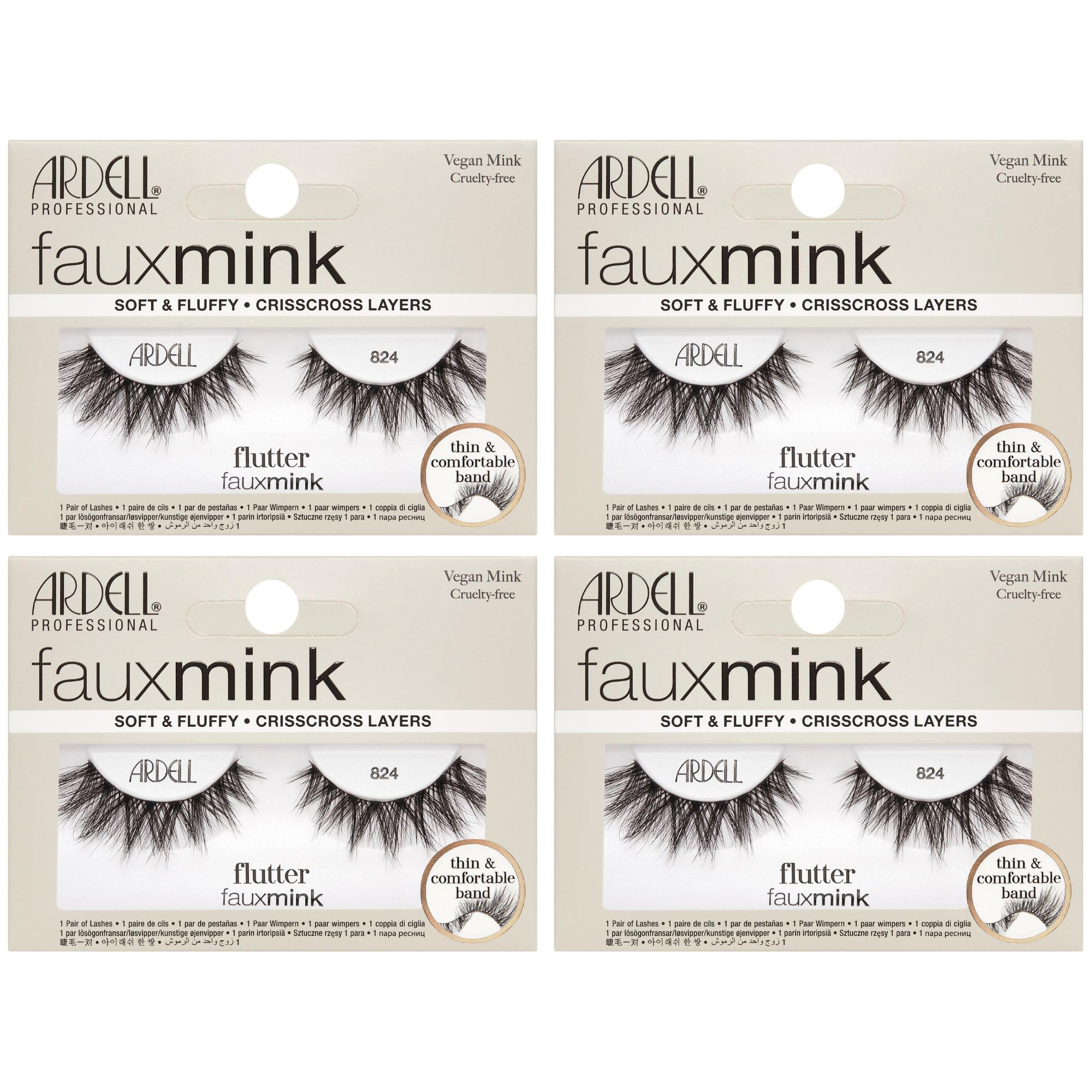 Ardell Faux Mink Lashes Wispies 824 – Fluttery Cat Eye Strips, 4 Pack