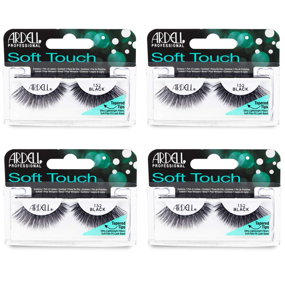 Ardell Soft Touch 152 Black False Eyelashes – Lightweight, Reusable Strip Lashes (4 Pack)