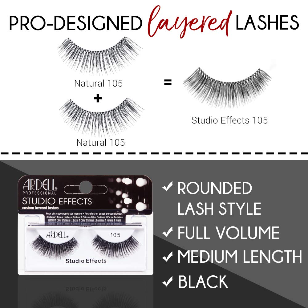 Ardell Studio Effects 105 False Eyelashes – Custom Layered, Reusable 4-Pack for Dramatic Eye Look
