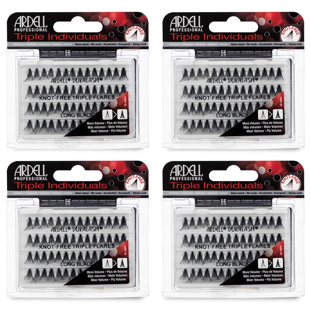 Ardell Triple Individual Lashes - Long Black, Knot-Free, 4-Pack