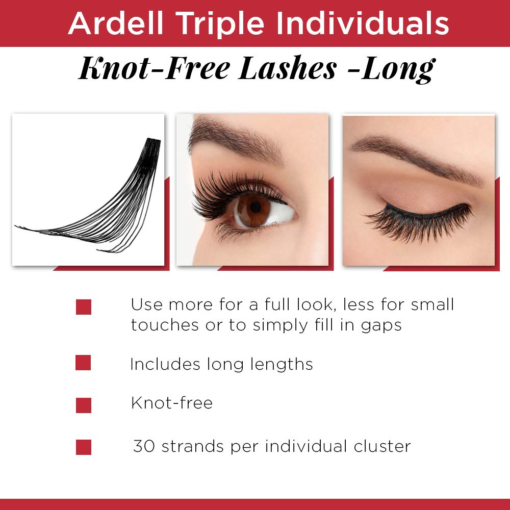 Ardell Triple Individual Lashes - Long Black, Knot-Free, 4-Pack