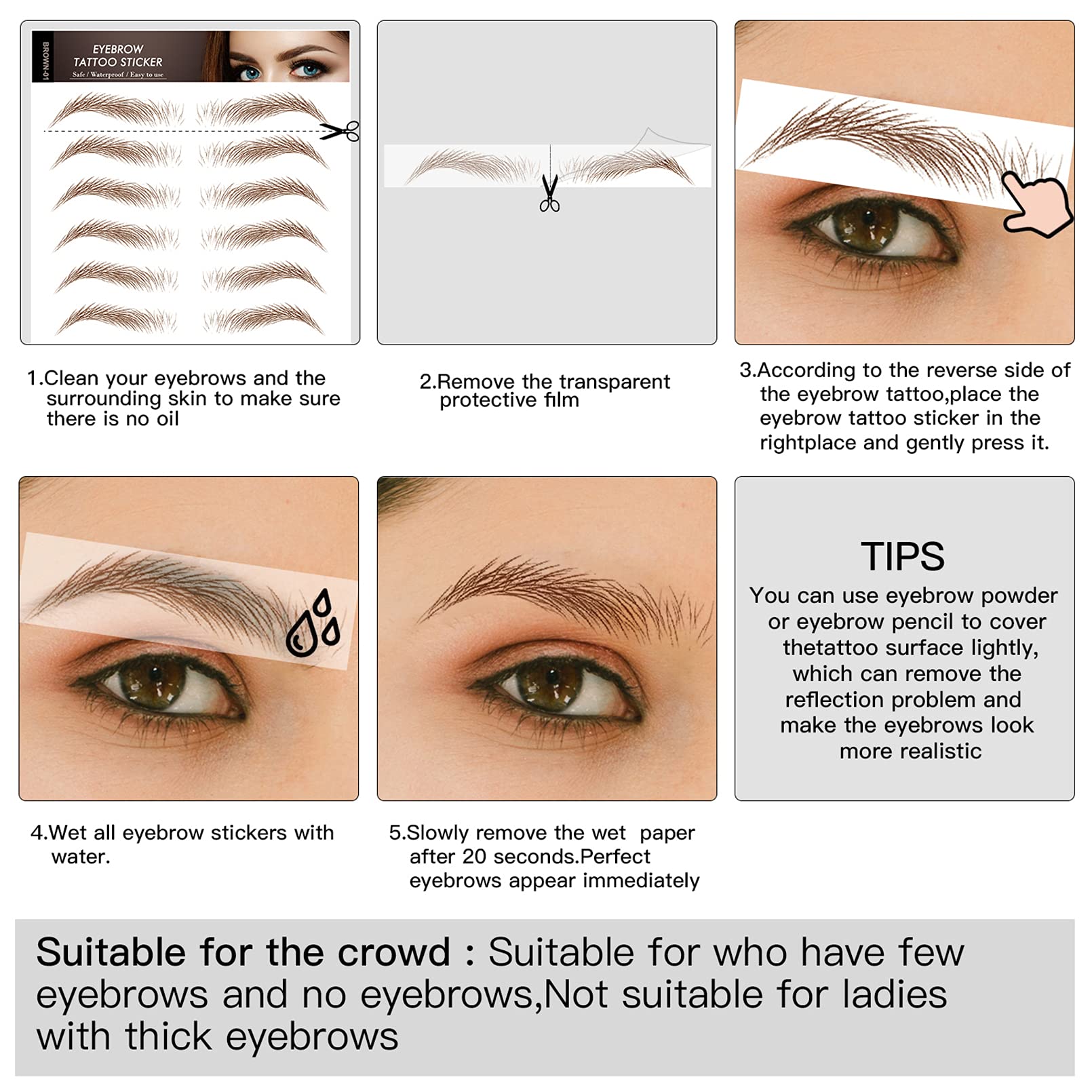 Aresvns Tattoo Eyebrow 66 Pairs — 4D Hair-Like, Waterproof, Lasts 3-5 Days