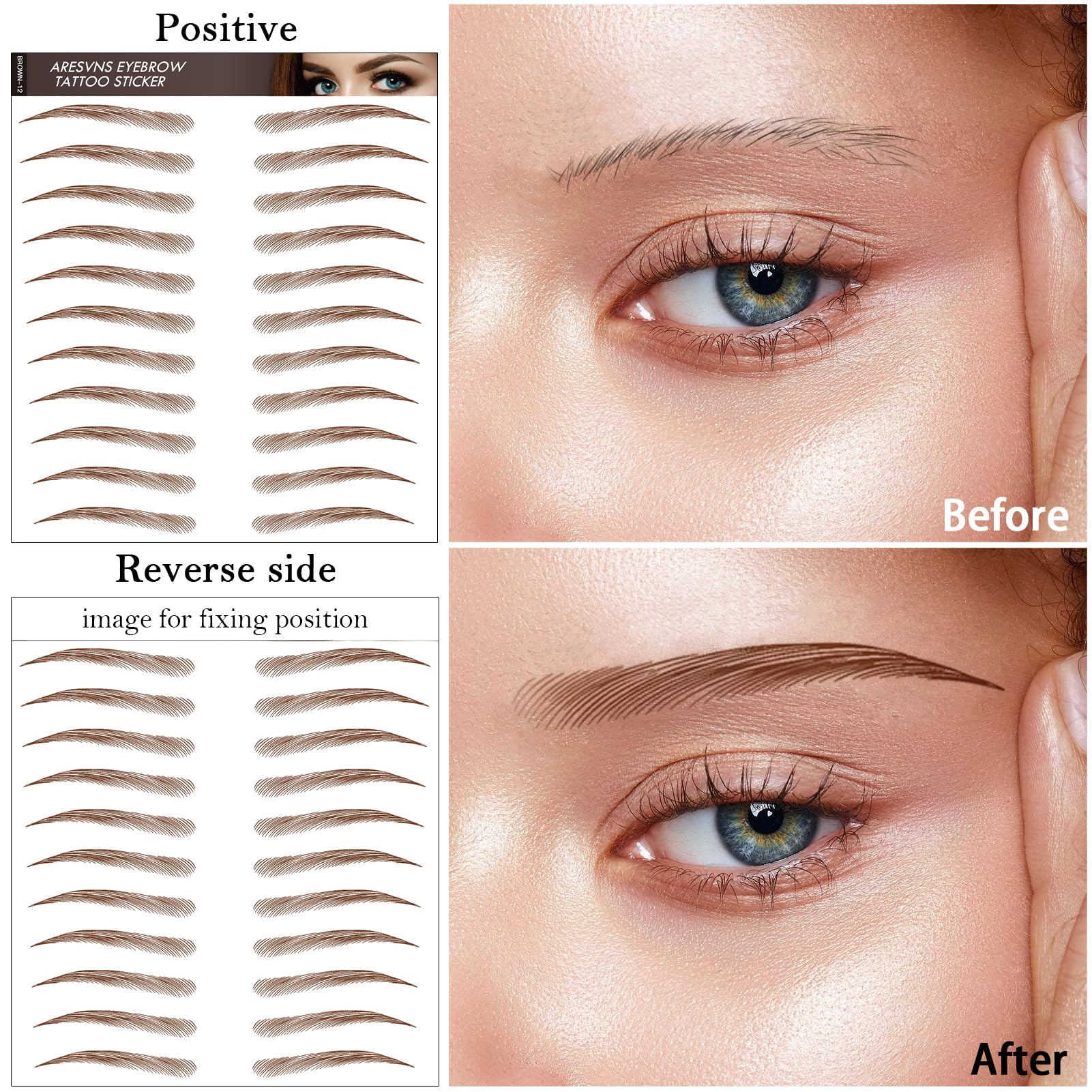 Aresvns Tattoo Eyebrow 66 Pairs — 4D Hair-Like, Waterproof, Lasts 3-5 Days