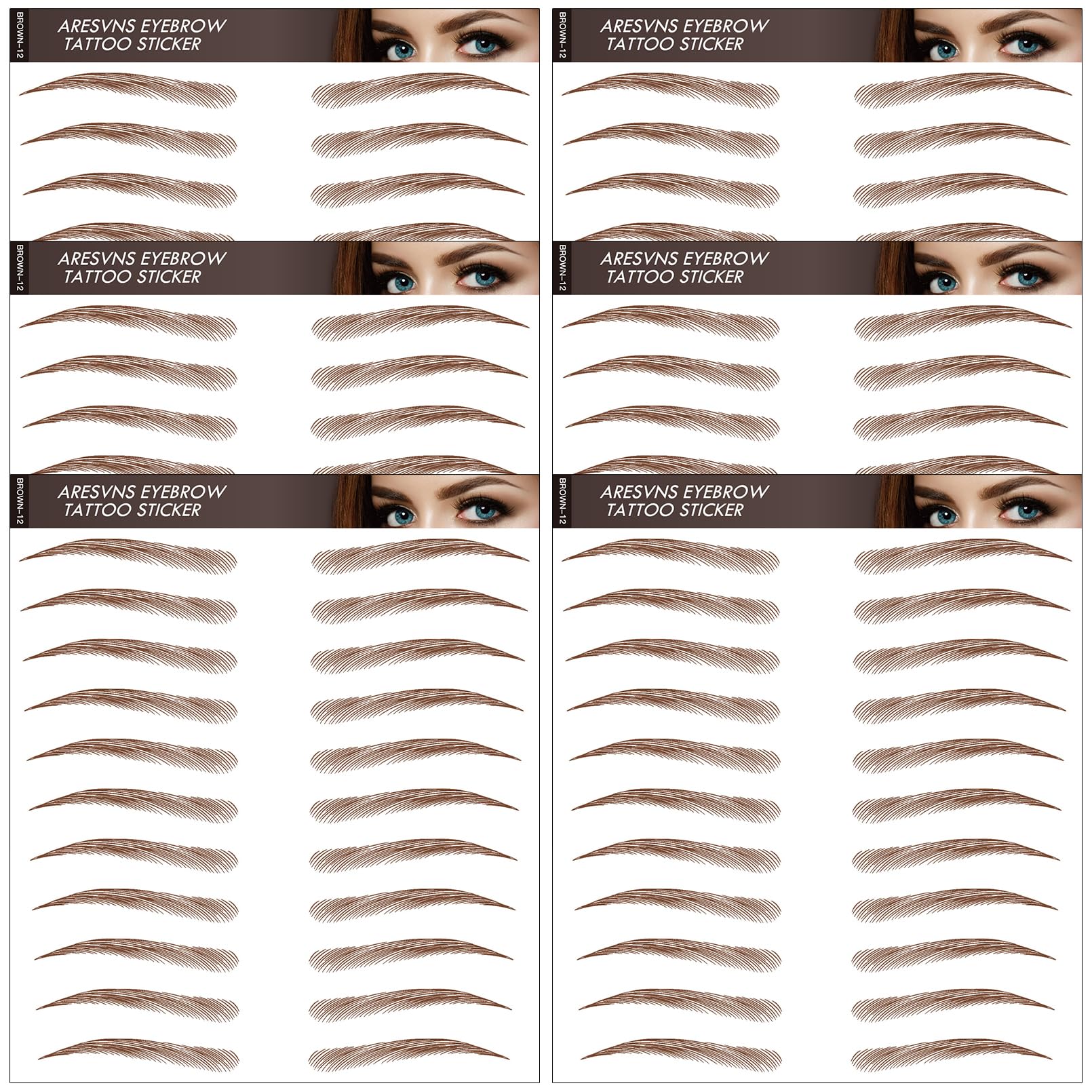 Aresvns Tattoo Eyebrow 66 Pairs — 4D Hair-Like, Waterproof, Lasts 3-5 Days