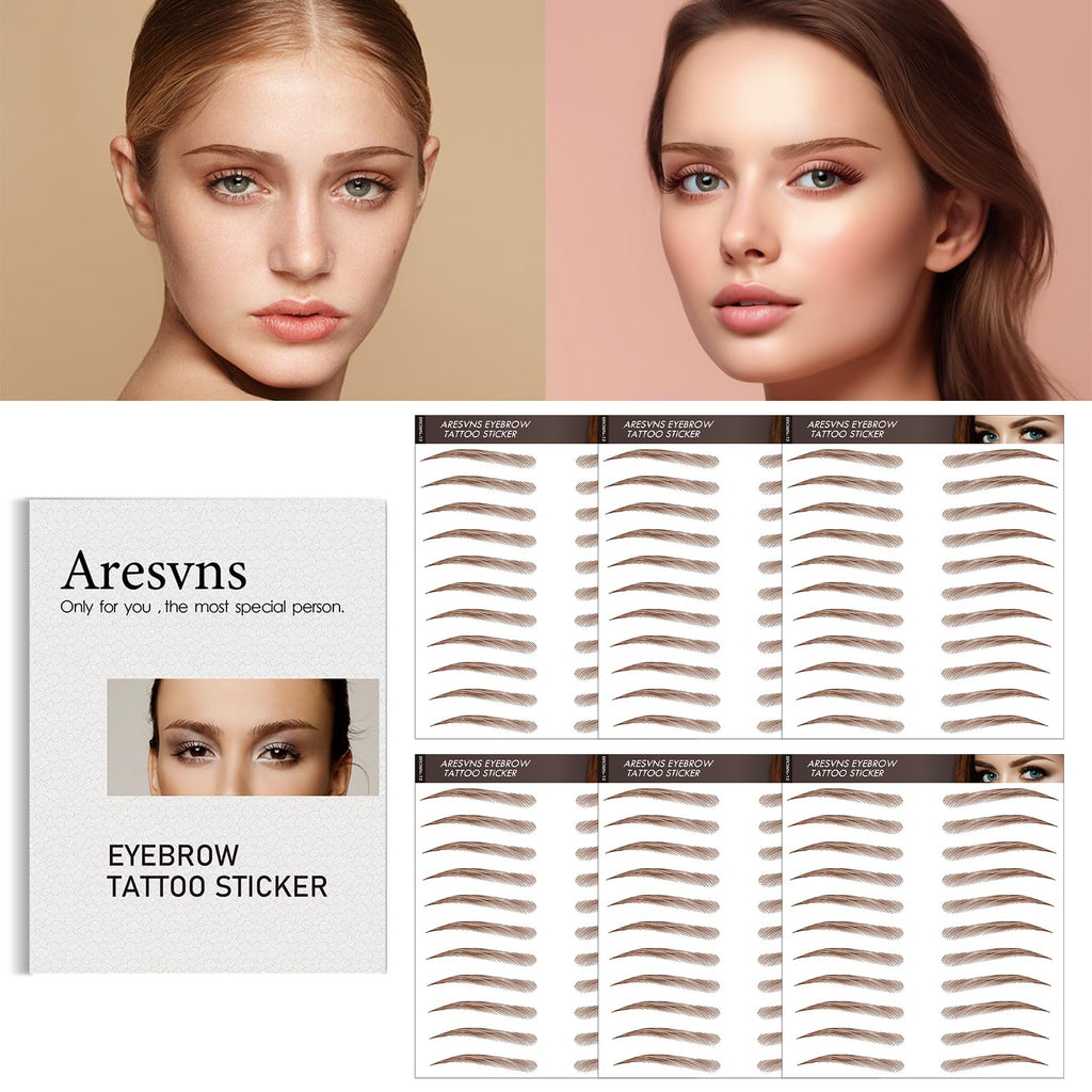 Aresvns Tattoo Eyebrow 66 Pairs — 4D Hair-Like, Waterproof, Lasts 3-5 Days