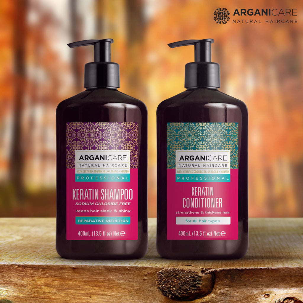 Arganicare Keratin Shampoo & Conditioner Set – Thickening, Strengthening, Organic Argan Oil & Shea Moisture | 27 oz