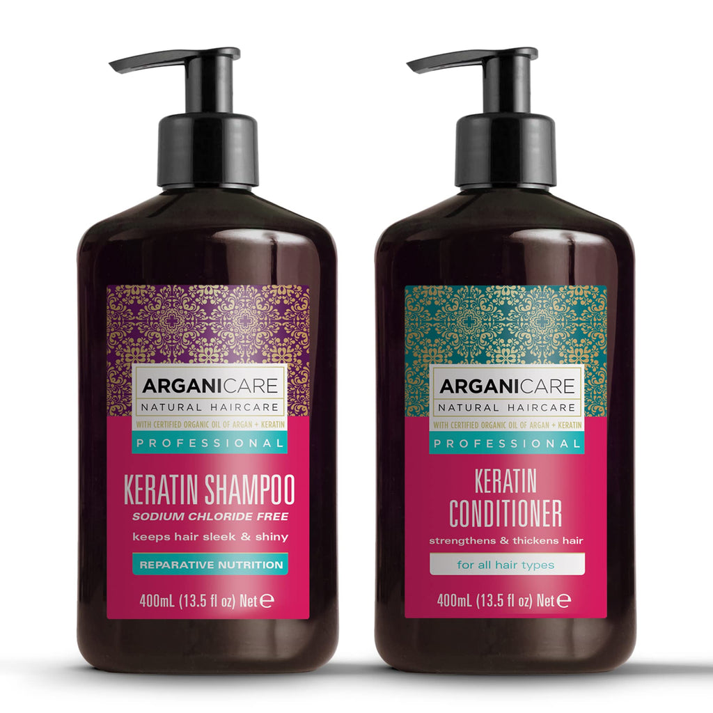 Arganicare Keratin Shampoo & Conditioner Set – Thickening, Strengthening, Organic Argan Oil & Shea Moisture | 27 oz