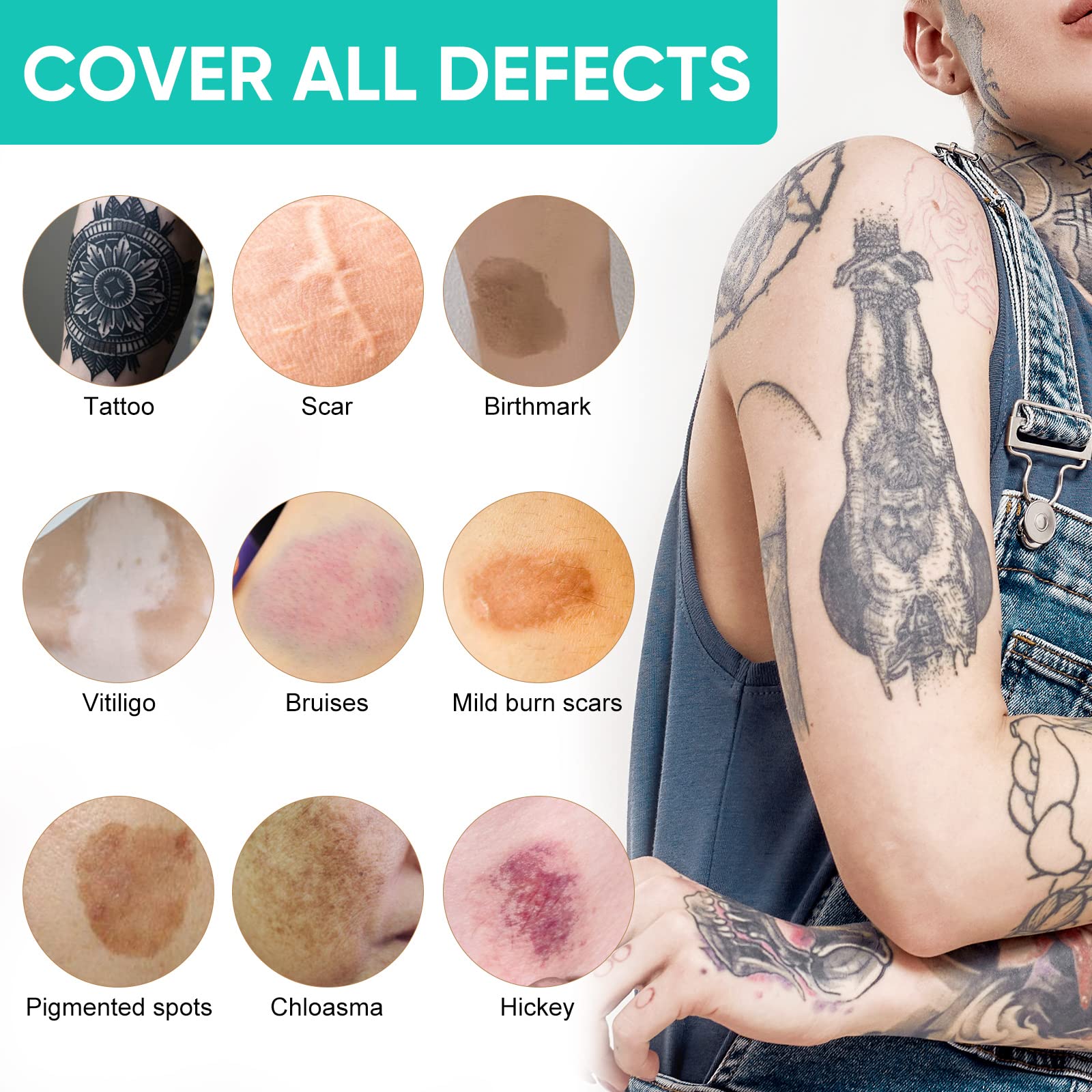 ARIOS Tattoo Cover Up Makeup Waterproof – 2-Color Long Lasting Body Concealer for Tattoos, Scars, Vitiligo & Dark Spots