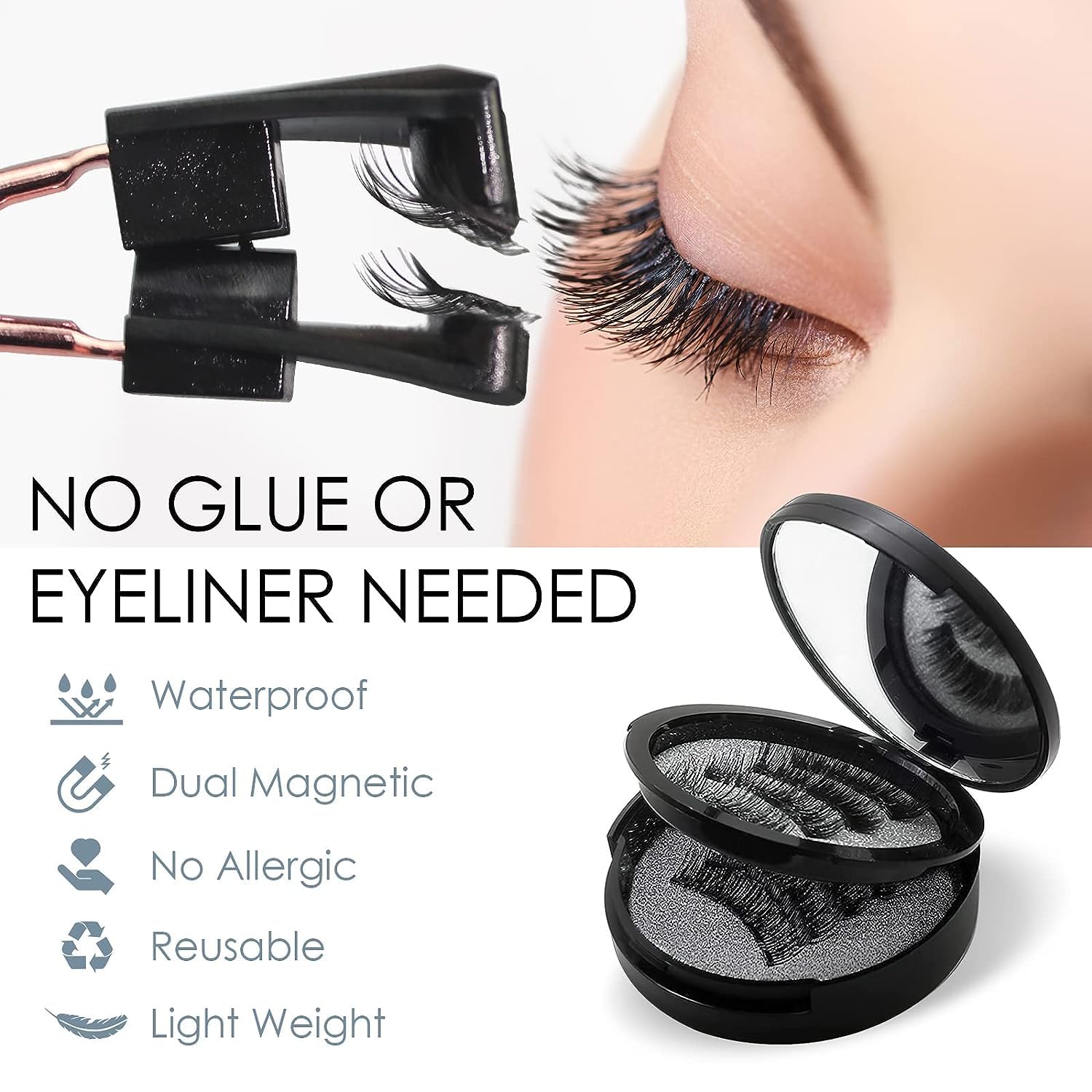ARIOS Magnetic Eyelashes with Applicator – Reusable 3D Lashes, No Glue Needed