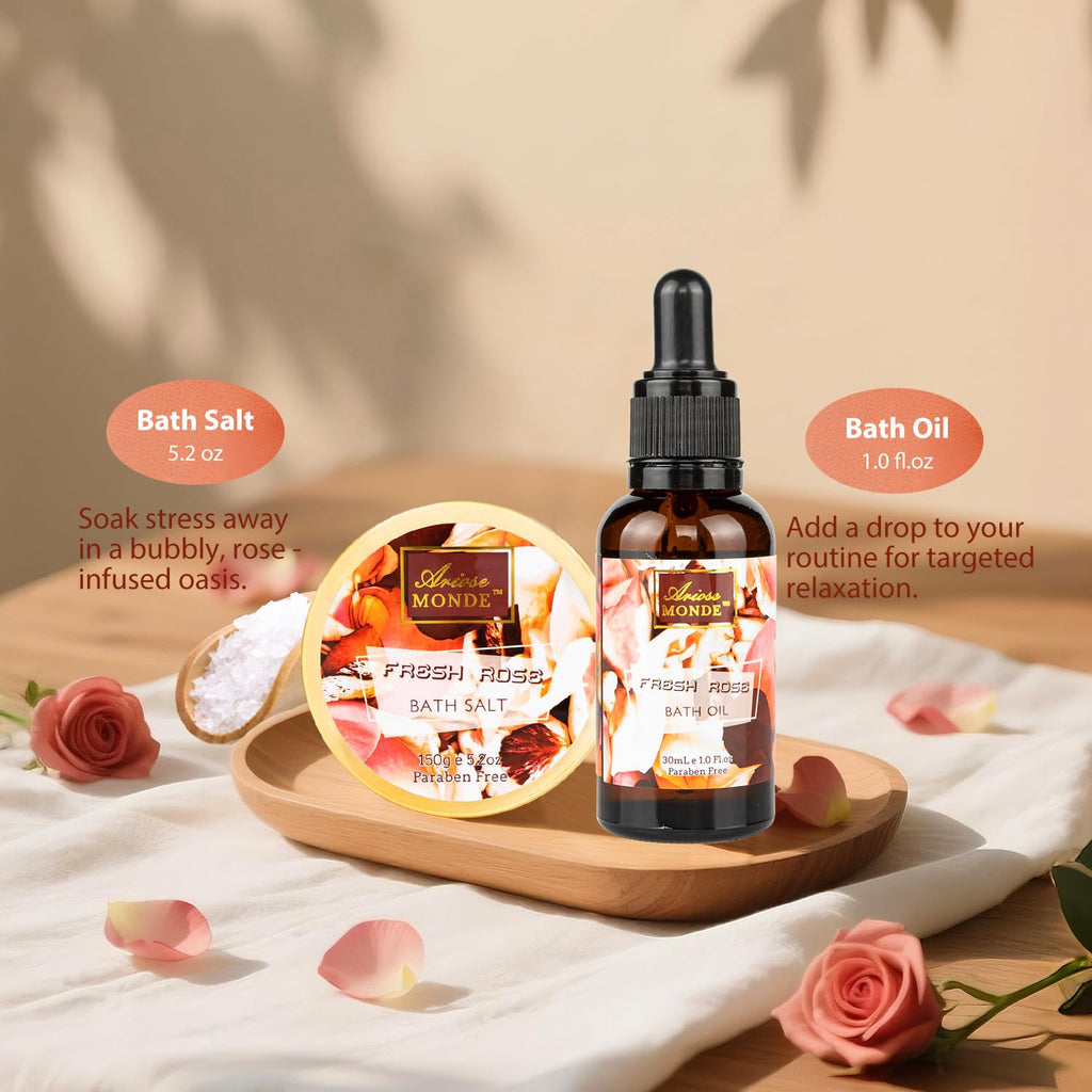 ArioseMonde Fresh Rose Spa Gift Set – 8-Piece At-Home Bath Kit for Women