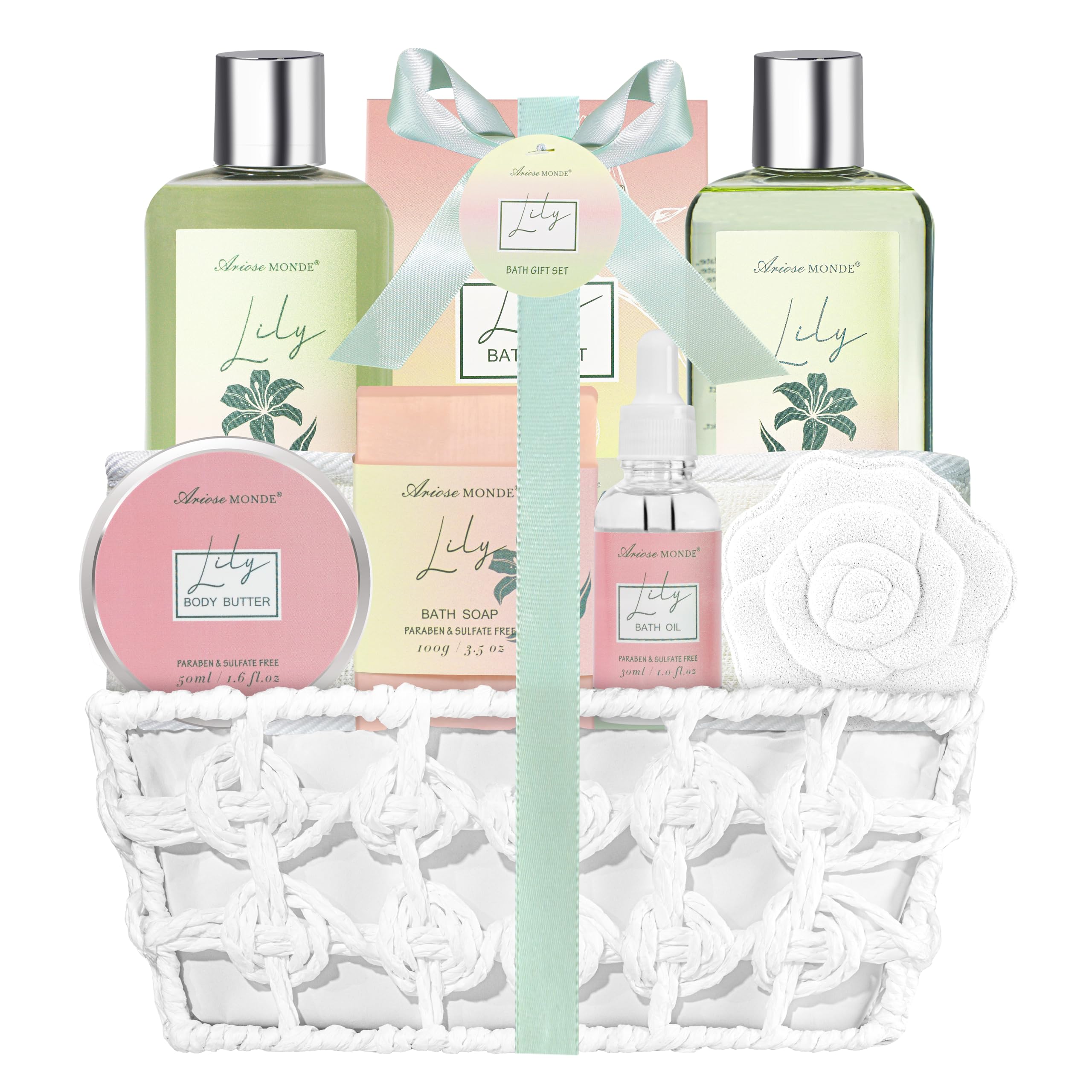 ArioseMonde Lily Spa Gift Set — 9-Piece Bath & Body Gift Basket for Women
