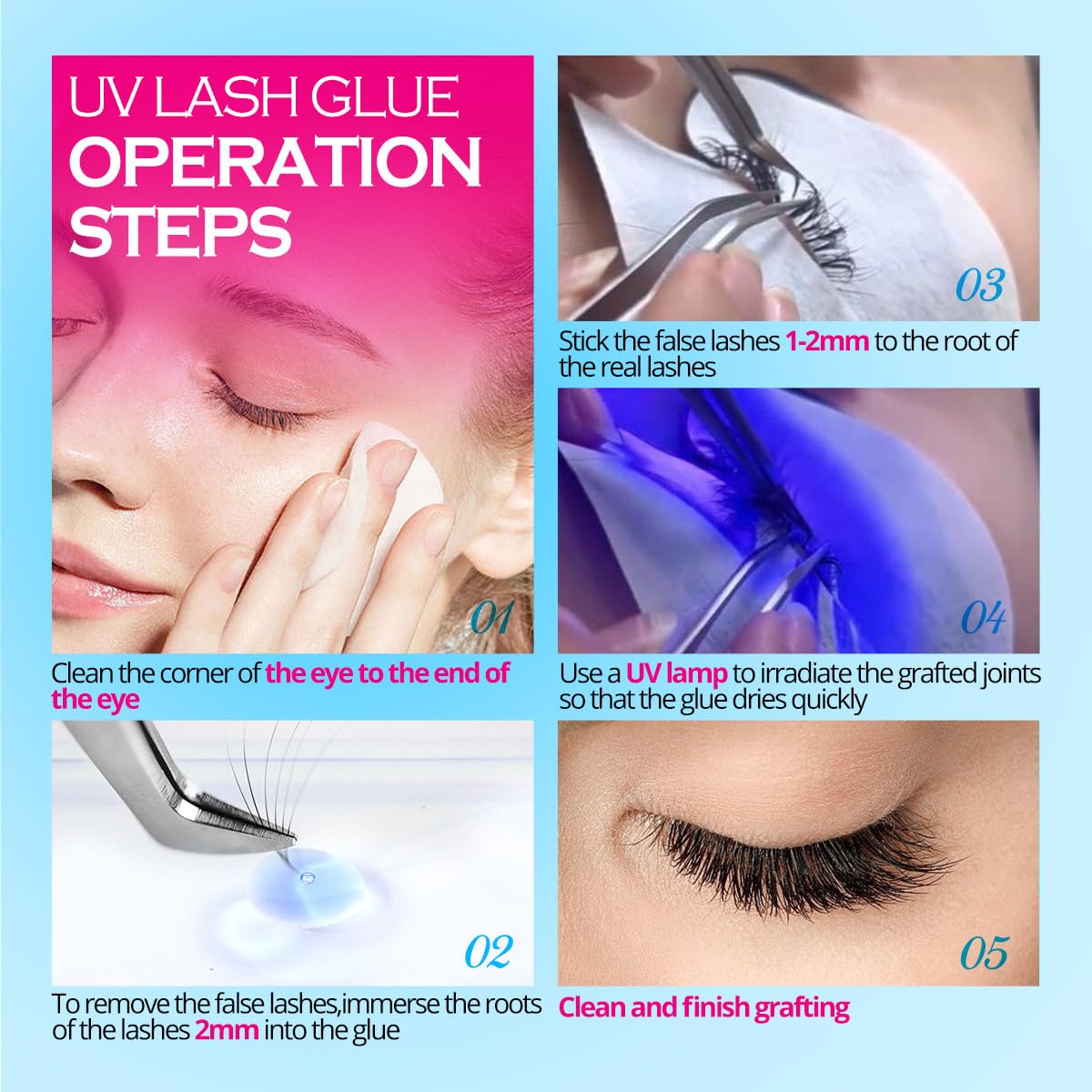 ARISON LASHES UV Lash Glue Kit—0.5–1s Cure, Waterproof, Pro-Use (3ml, Blue)