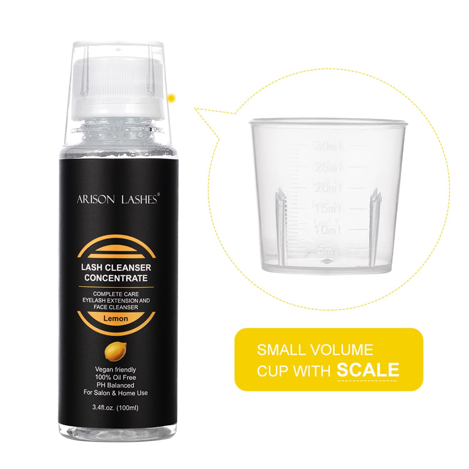 ARISON LASHES Eyelash Cleanser Concentrate 100ml – Natural Foaming Lash Shampoo (Lemon)