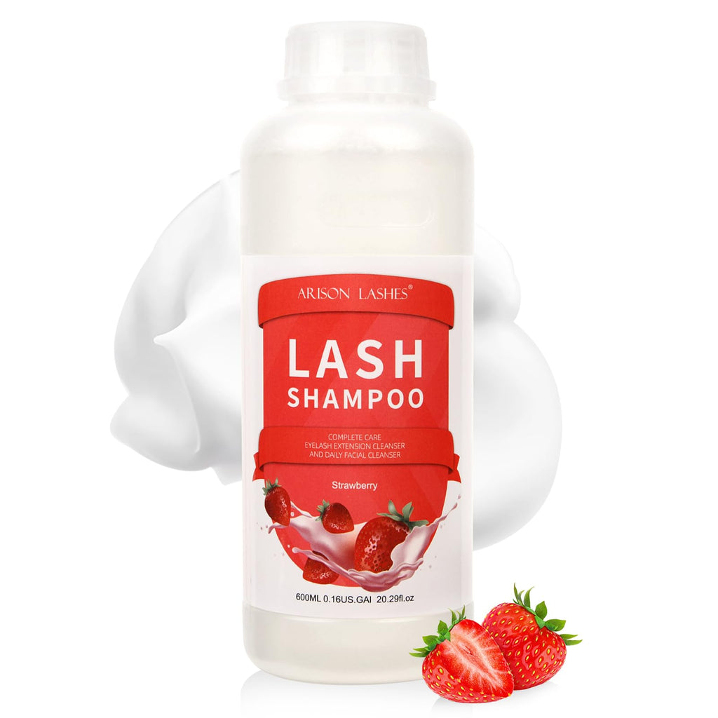 Arison Lashes Eyelash Extension Shampoo 600ml – Paraben & Sulfate Free, Oil-Free, Strawberry Scent | Safe for Extensions & Natural Lashes