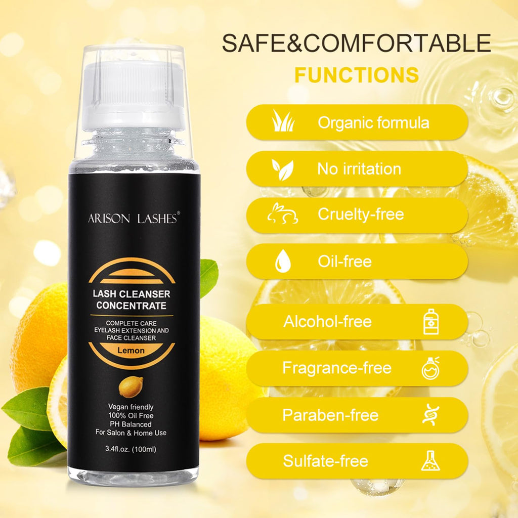ARISON LASHES Eyelash Cleanser Concentrate 100ml – Natural Foaming Lash Shampoo (Lemon)