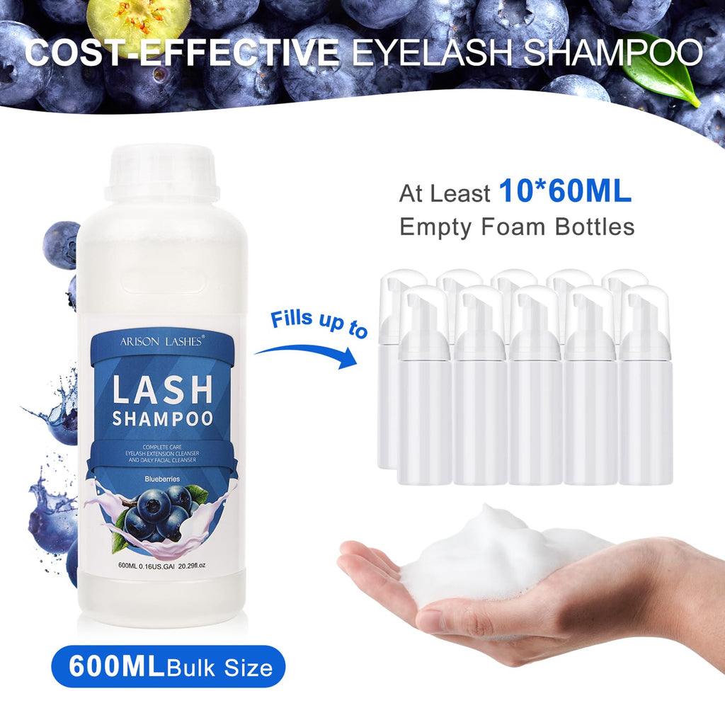 ARISON LASHES Eyelash Extension Shampoo 600ml – Paraben & Sulfate Free, Blueberry