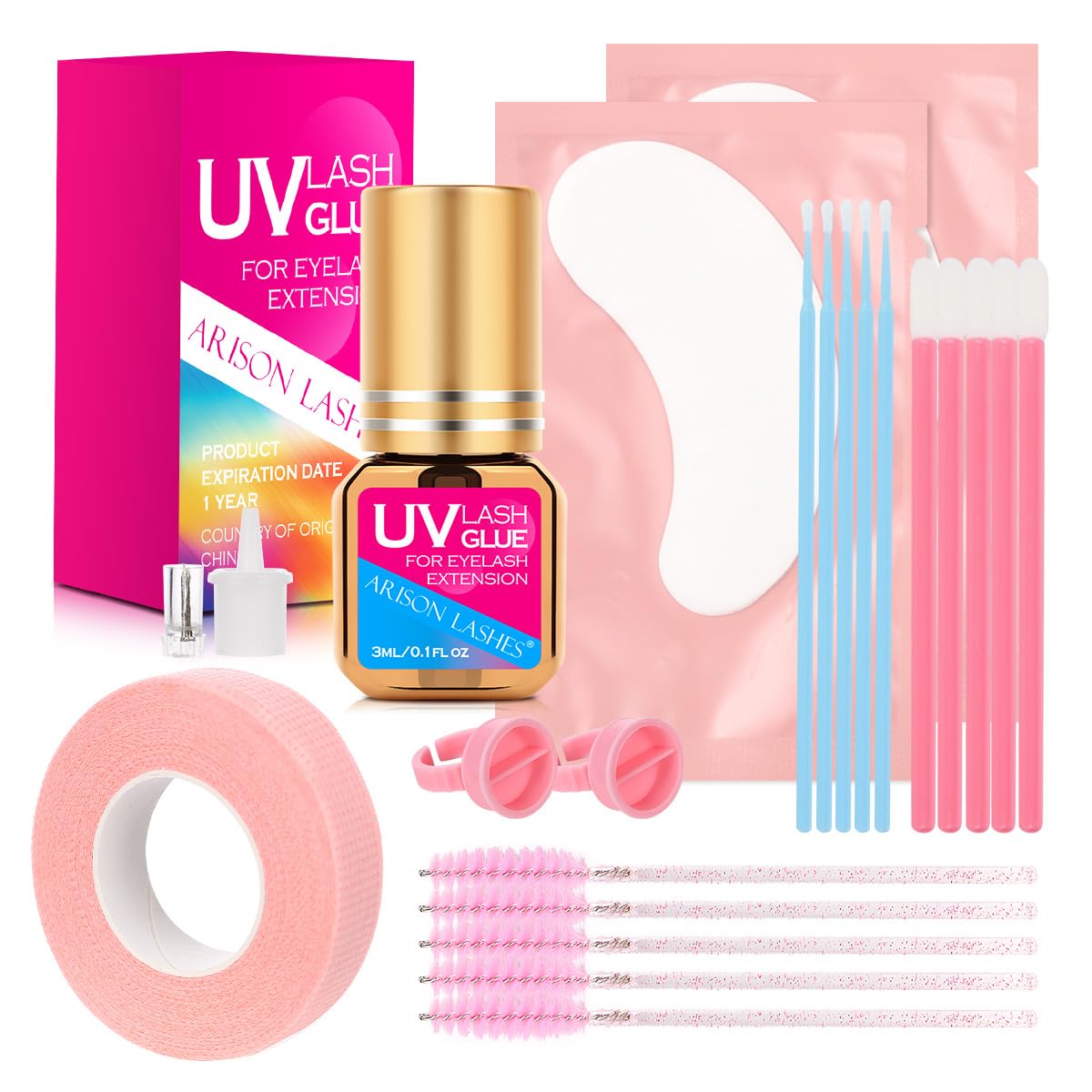 ARISON LASHES UV Lash Glue Kit—0.5–1s Cure, Waterproof, Pro-Use (3ml, Blue)
