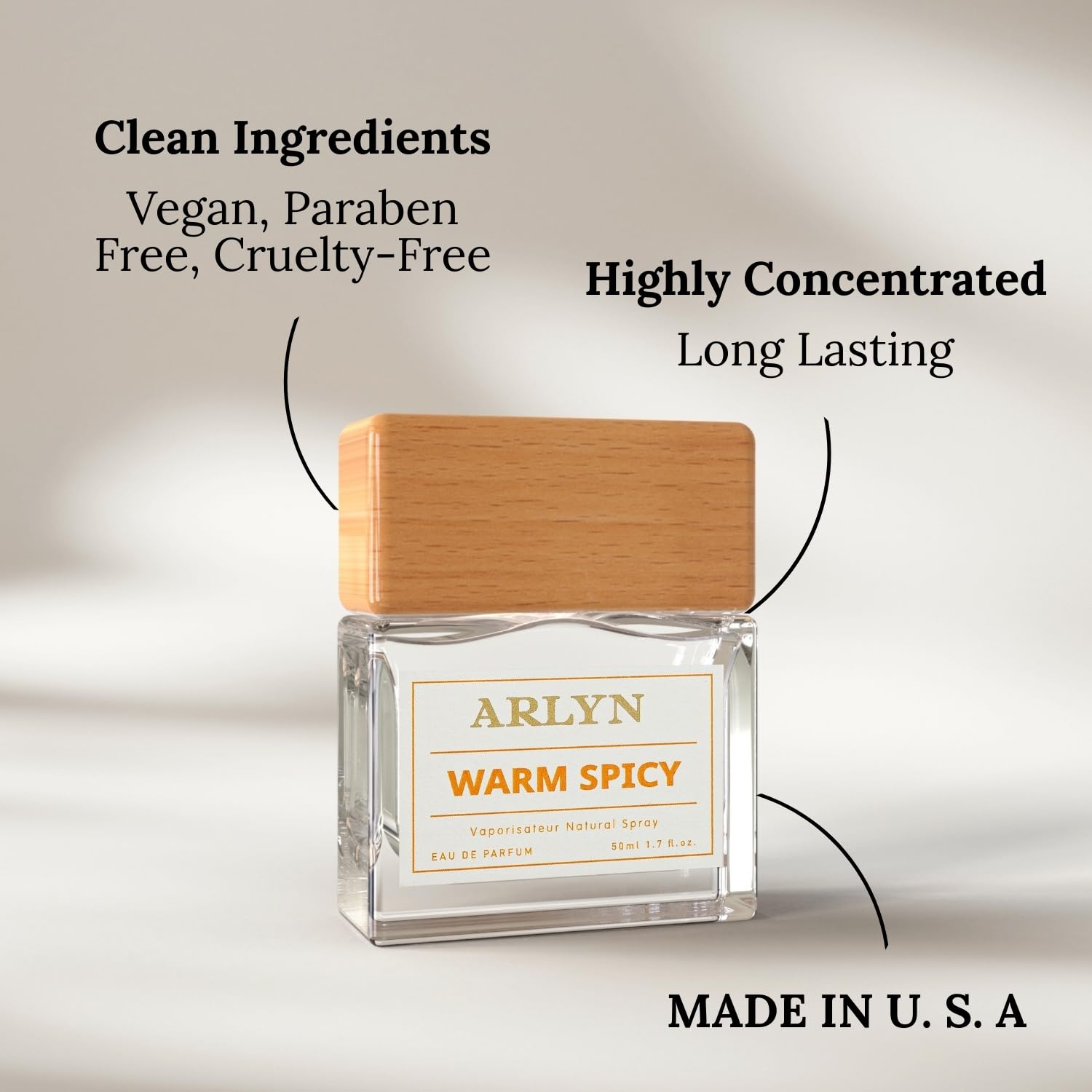 ARLYN Warm Spicy Eau de Parfum – Unisex, Vegan, Long-Lasting, Cognac Vanilla Cinnamon 50ml