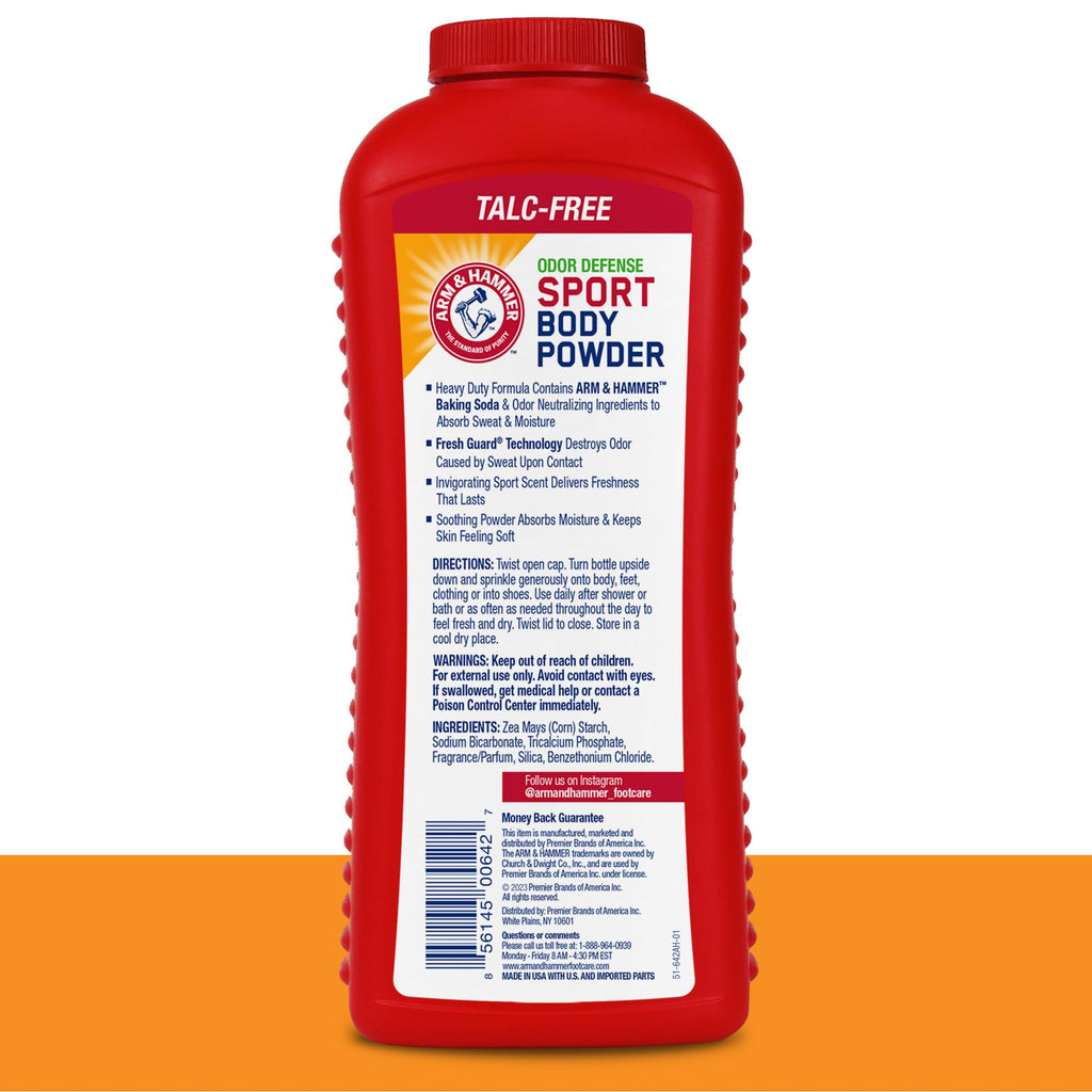 Arm & Hammer Sport Body Powder – Talc-Free, Aluminum-Free Odor Defense with Baking Soda (3 Pack)