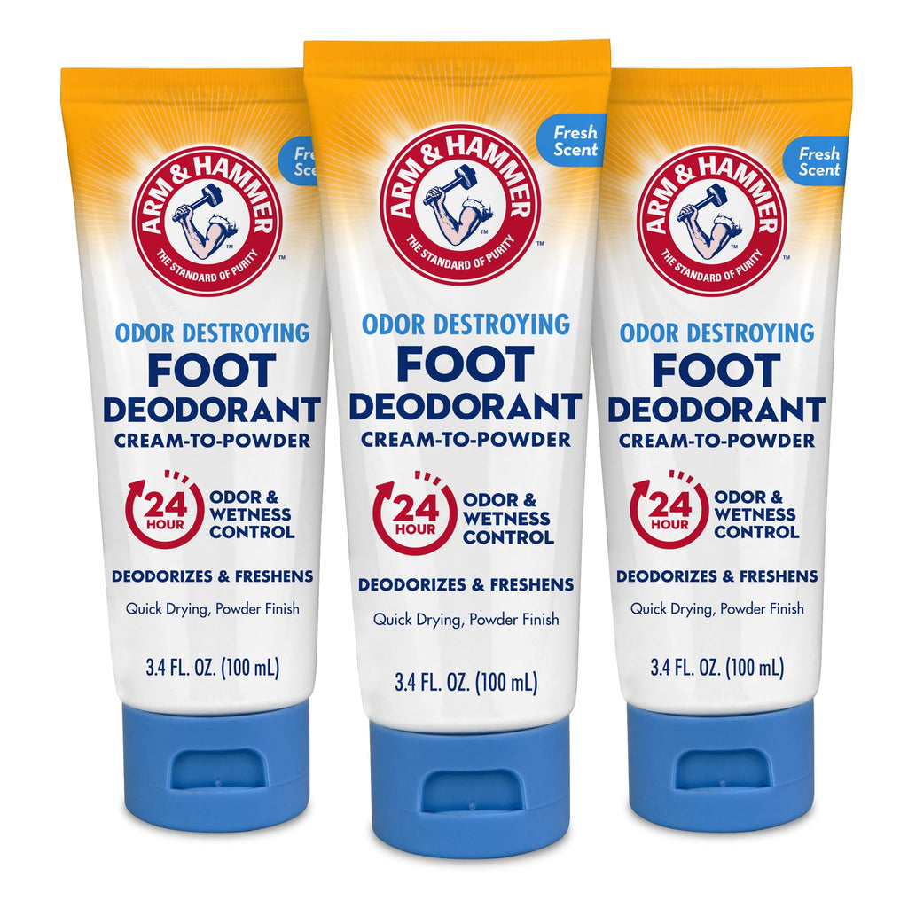 Arm & Hammer Cream-to-Powder Foot Deodorant – 24-Hour Odor & Wetness Protection (3 Pack)