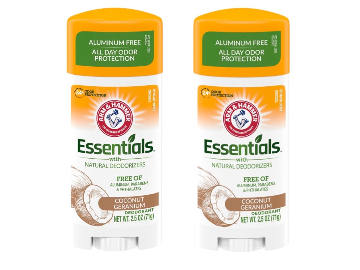 ARM & HAMMER Essentials Deodorant Coconut Geranium – Aluminum-Free, Paraben-Free, Phthalate-Free, 2.5 oz (Pack of 3)