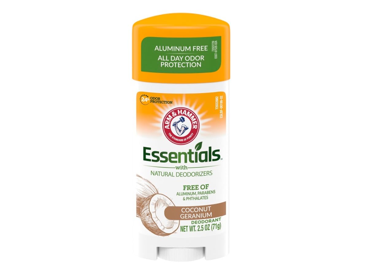 ARM & HAMMER Essentials Deodorant Coconut Geranium – Aluminum-Free, Paraben-Free, Phthalate-Free, 2.5 oz (Pack of 3)