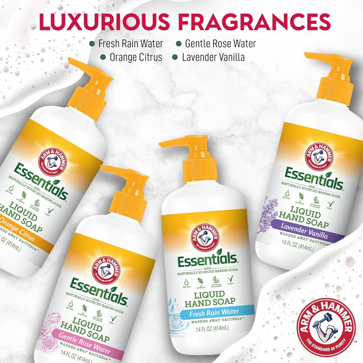 Arm & Hammer 6-Pack Liquid Hand Soap – Fresh Rain Water Scent, Organic Formula, 14 fl oz