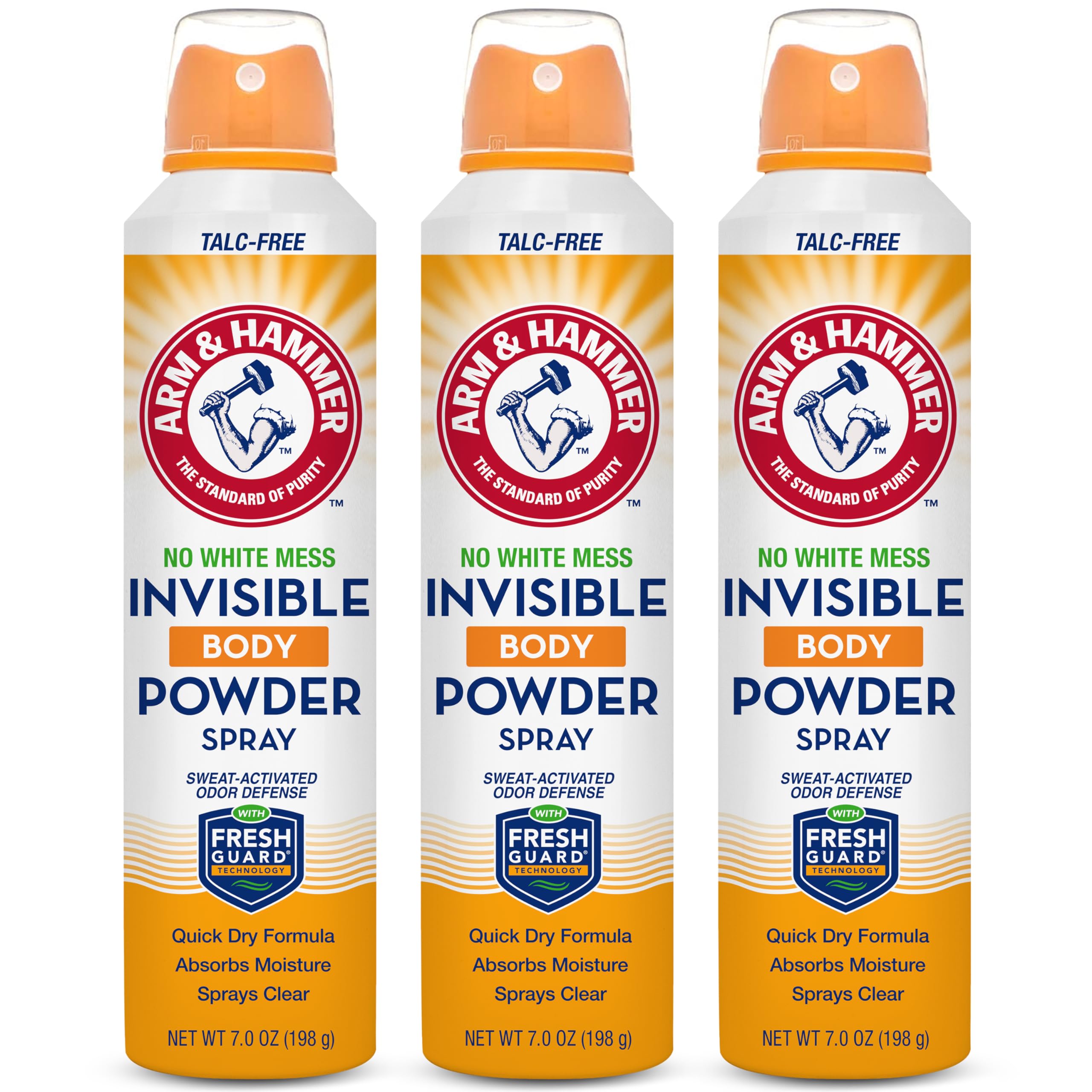 Arm & Hammer Invisible Body Powder Spray – Talc-Free, Clear Odor & Sweat Control (7 oz, 3 Pack)