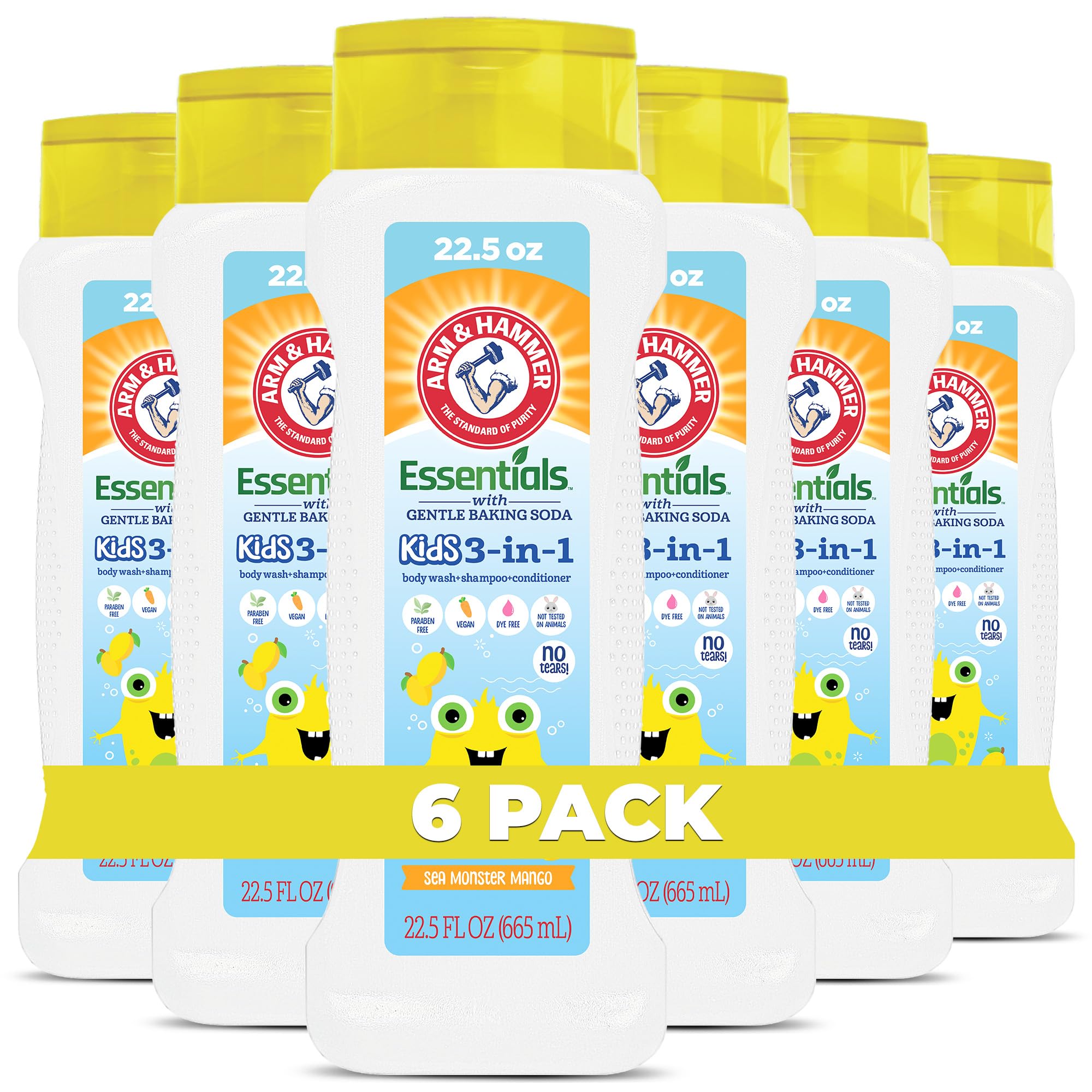 Arm & Hammer 6 Pack Essentials Kids Body Wash – 3-in-1 Sea Monster Mango, Non-Toxic