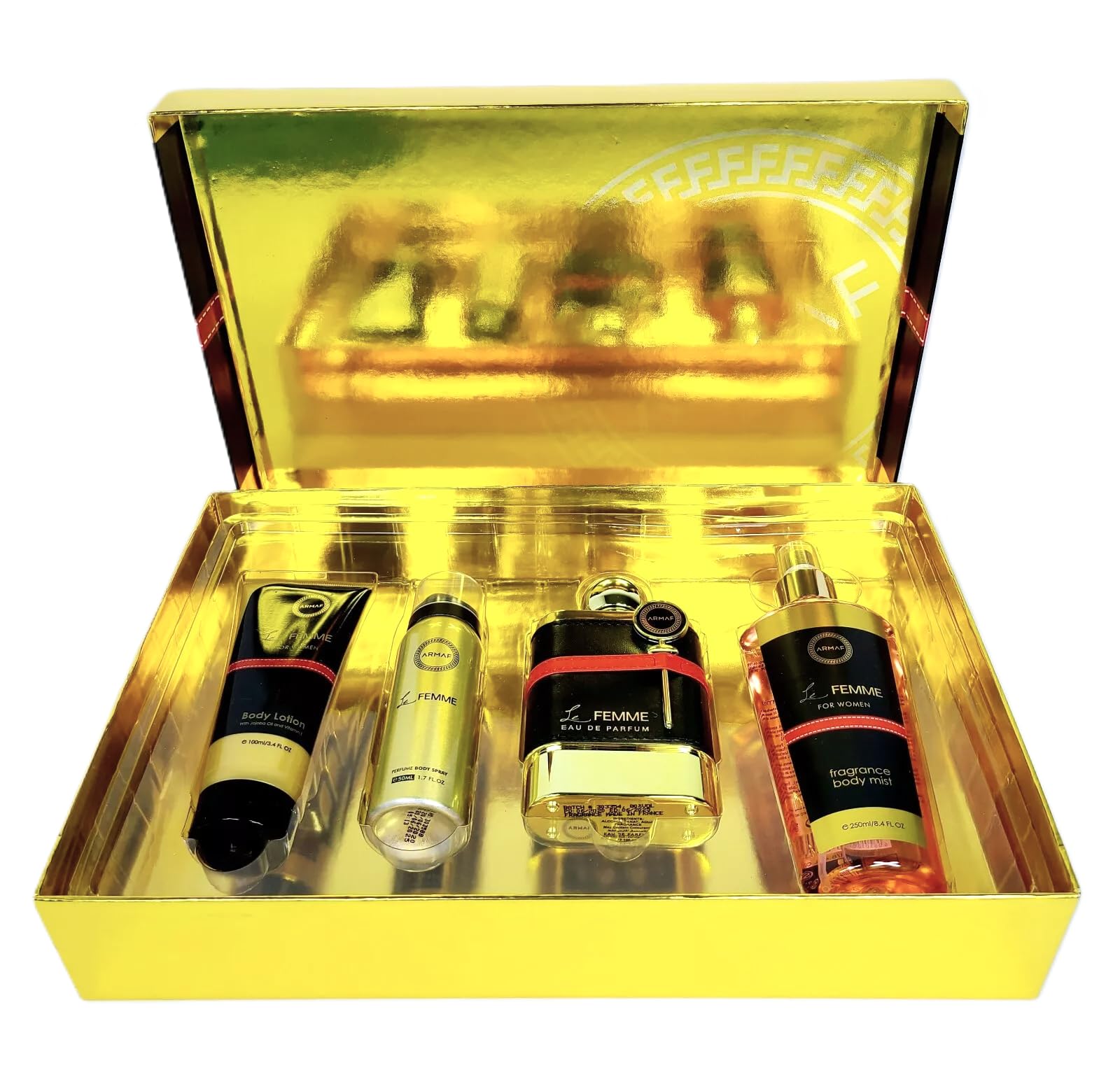 Armaf Le Femme 4-Piece Gift Set for Women | EDP 3.4 oz + Body Lotion + Body Spray + Body Mist