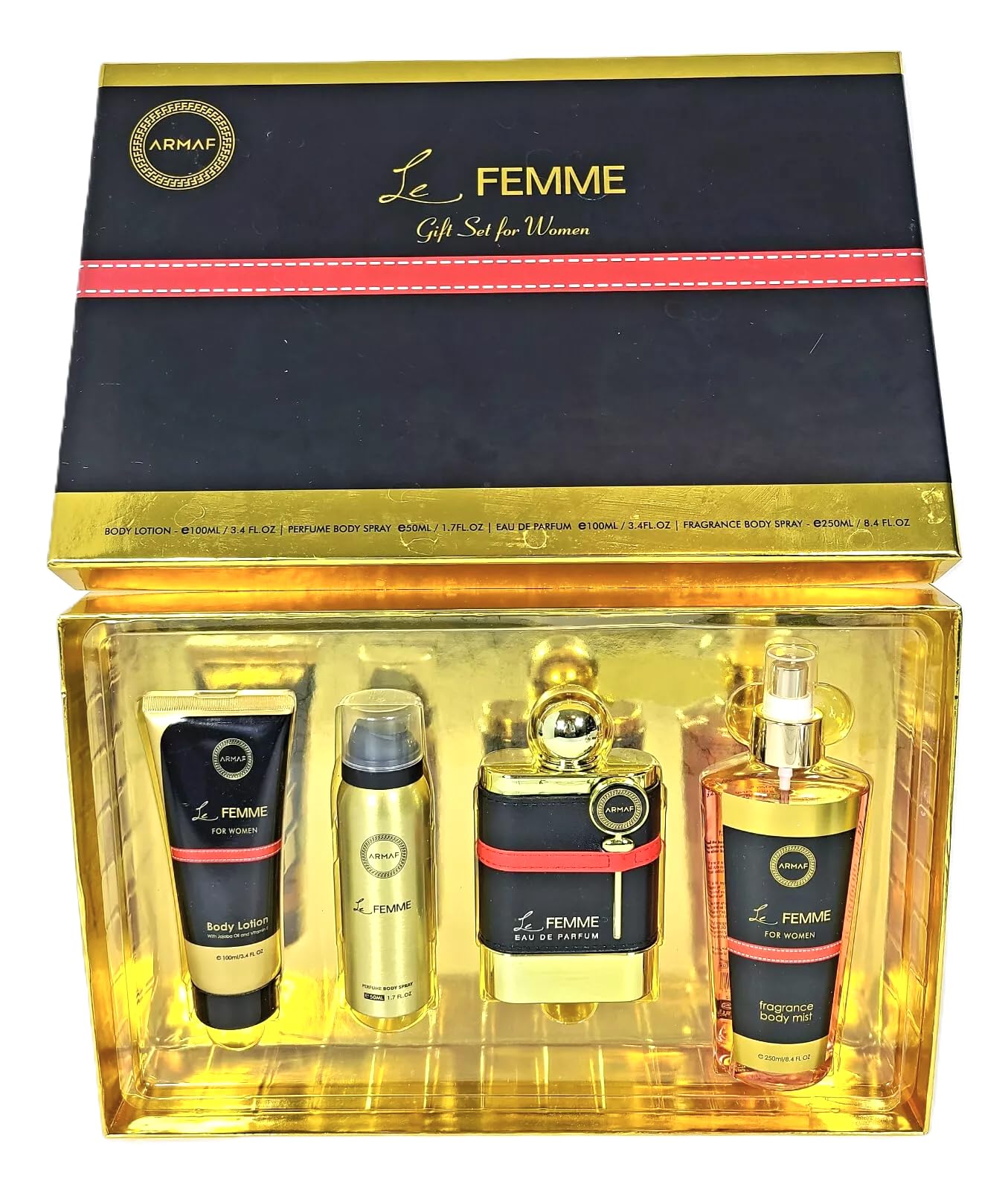 Armaf Le Femme 4-Piece Gift Set for Women | EDP 3.4 oz + Body Lotion + Body Spray + Body Mist