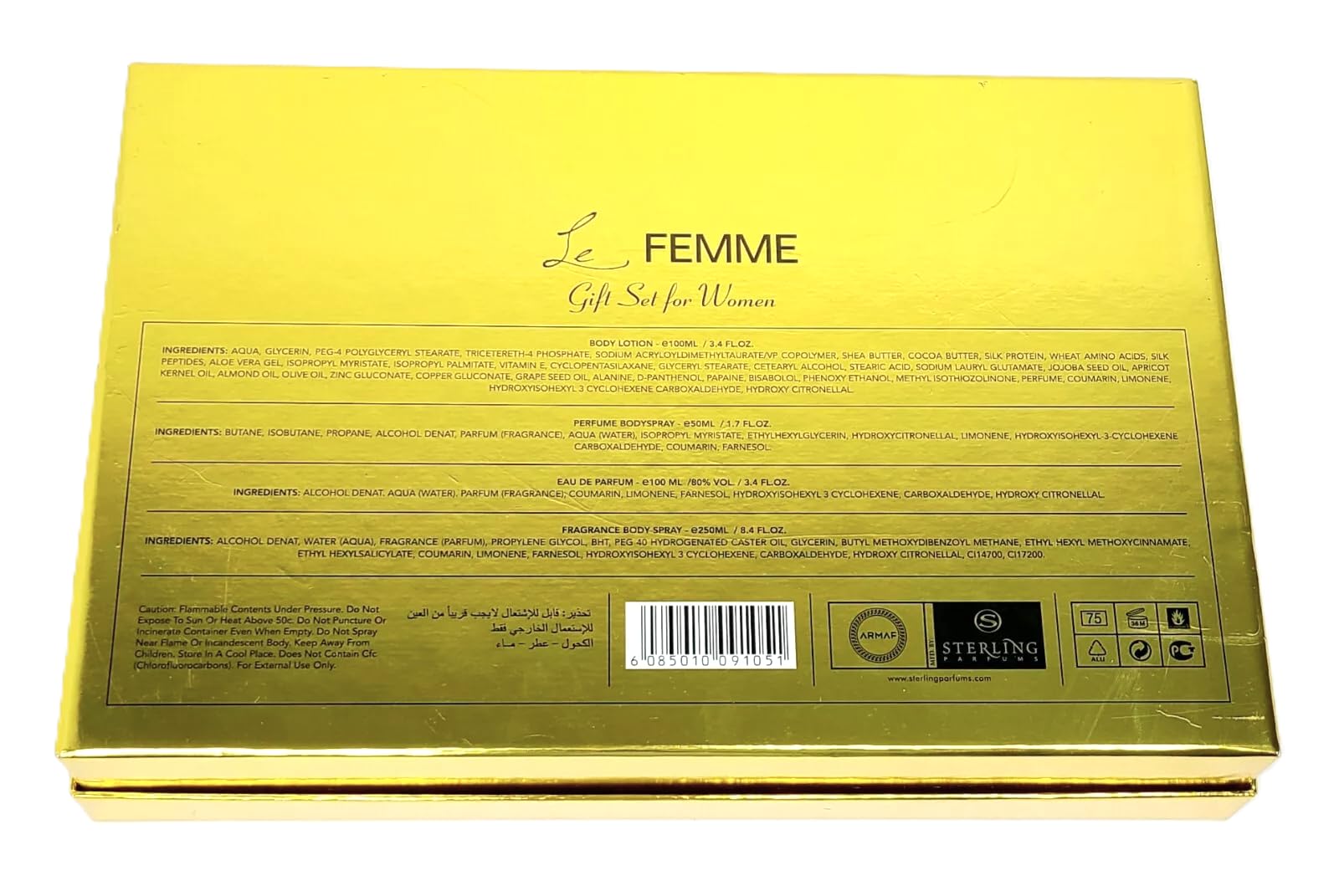 Armaf Le Femme 4-Piece Gift Set for Women | EDP 3.4 oz + Body Lotion + Body Spray + Body Mist
