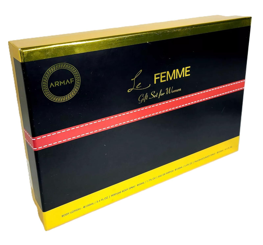 Armaf Le Femme 4-Piece Gift Set for Women | EDP 3.4 oz + Body Lotion + Body Spray + Body Mist