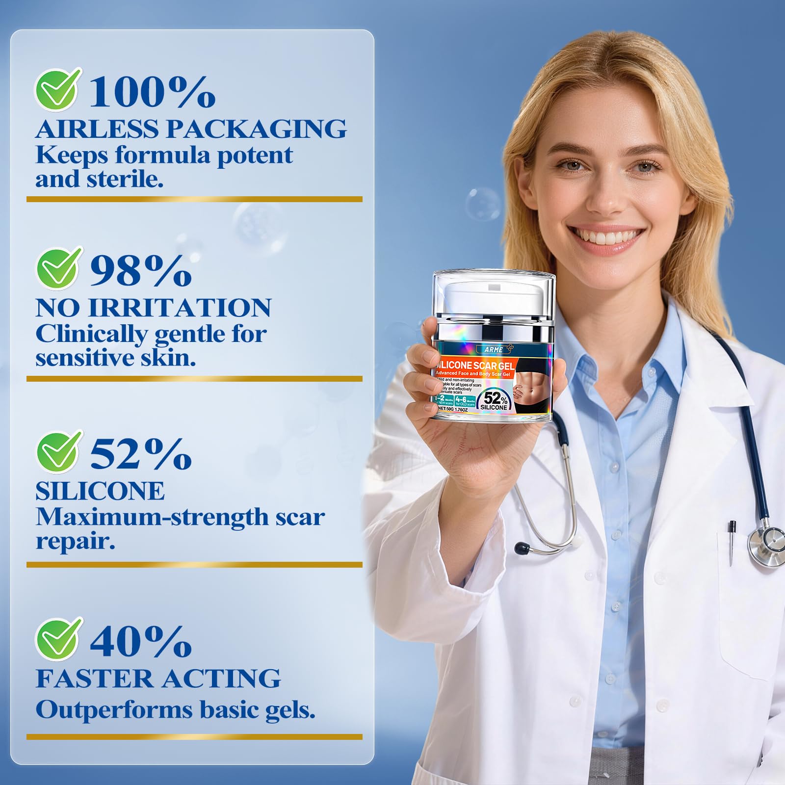 Arme Physician Formulated 52% Silicone Scar Gel | Scar Treatment for Surgical Scars