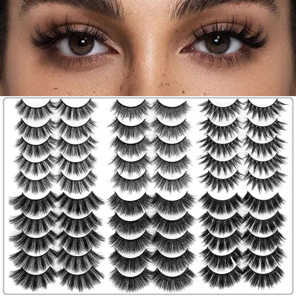 AROIC 30 Pairs False Eyelashes Kit – 3D 6D Wispy Lashes, 6 Styles, Reusable Handmade, Lightweight Natural Look