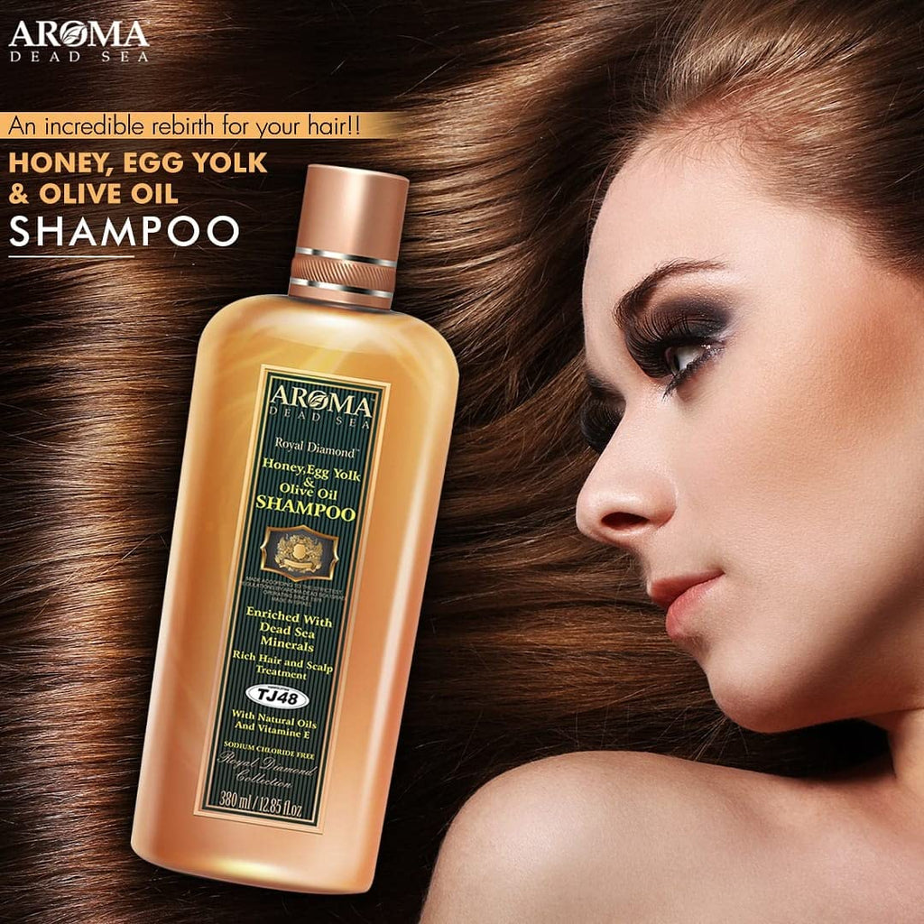 AROMA DEAD SEA Honey, Egg Yolk & Olive Oil Shampoo – Salon Grade for Straightened Hair, 16.9 fl oz