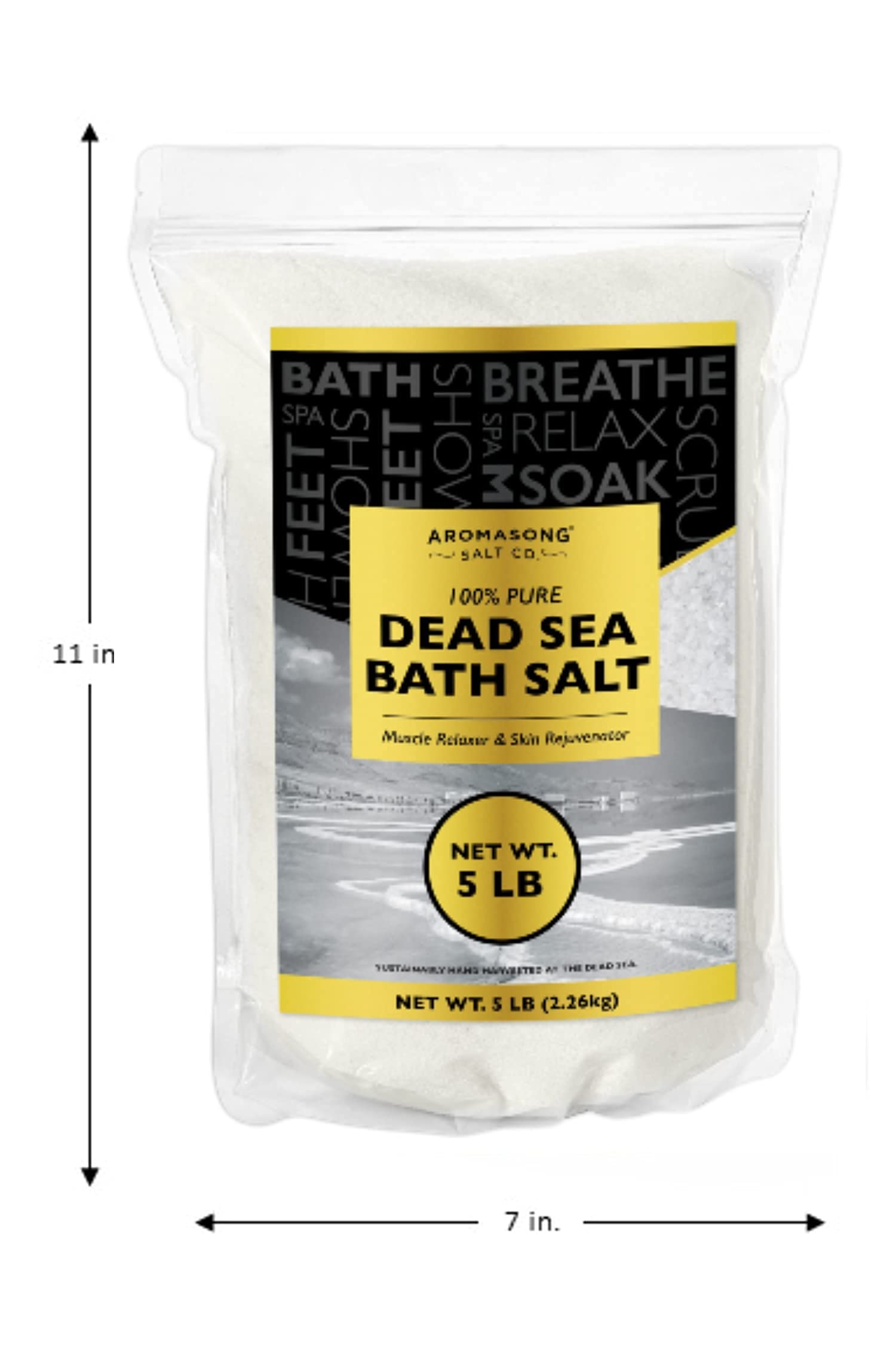Aromasong Dead Sea Bath Salt – 100% Pure & Natural Minerals for Soaking, 5 lb Bulk Resealable Pack