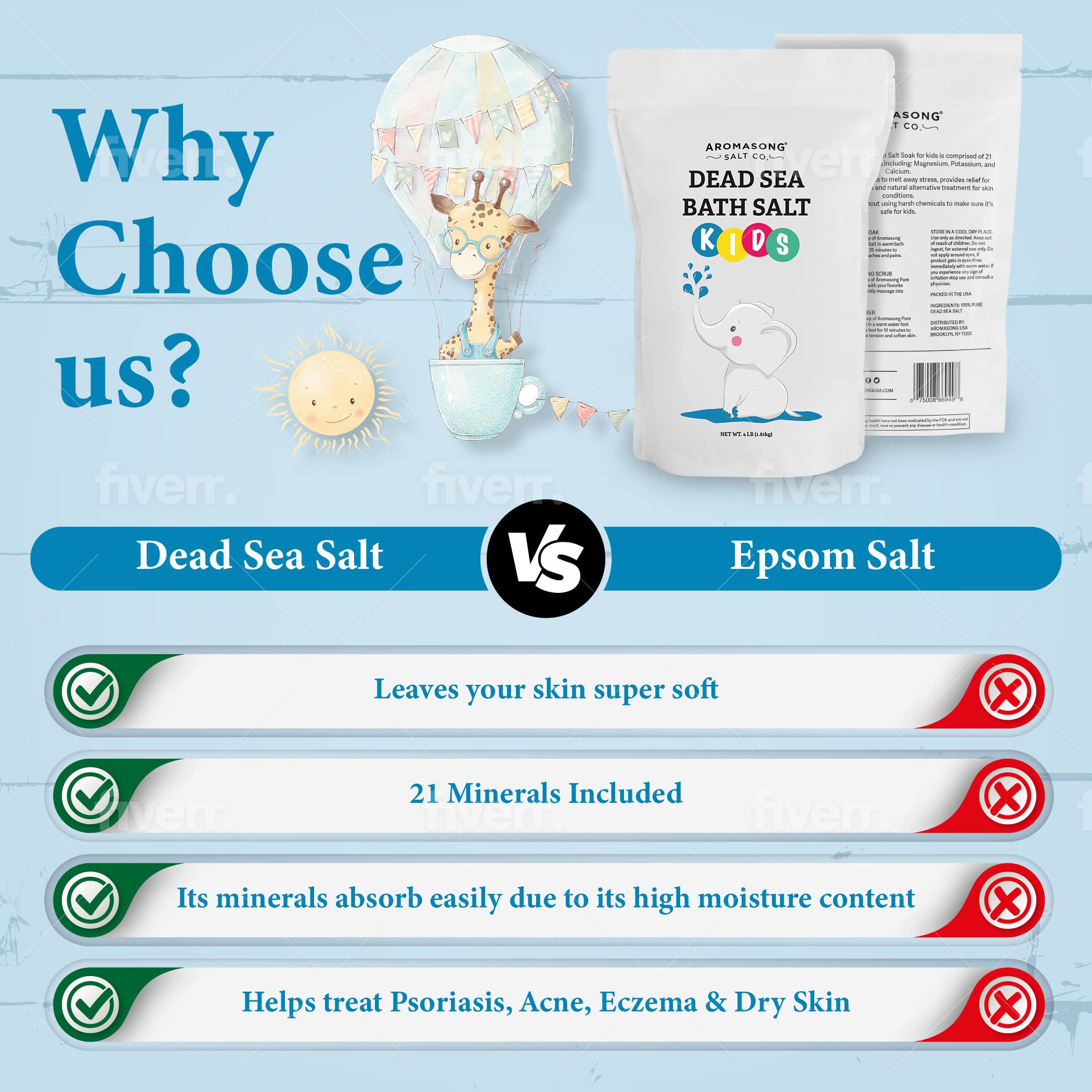 Aromasong Dead Sea Salt for Kids Bath Soak – 19 Lbs Bulk, Fine Grain, 100% Pure & Natural