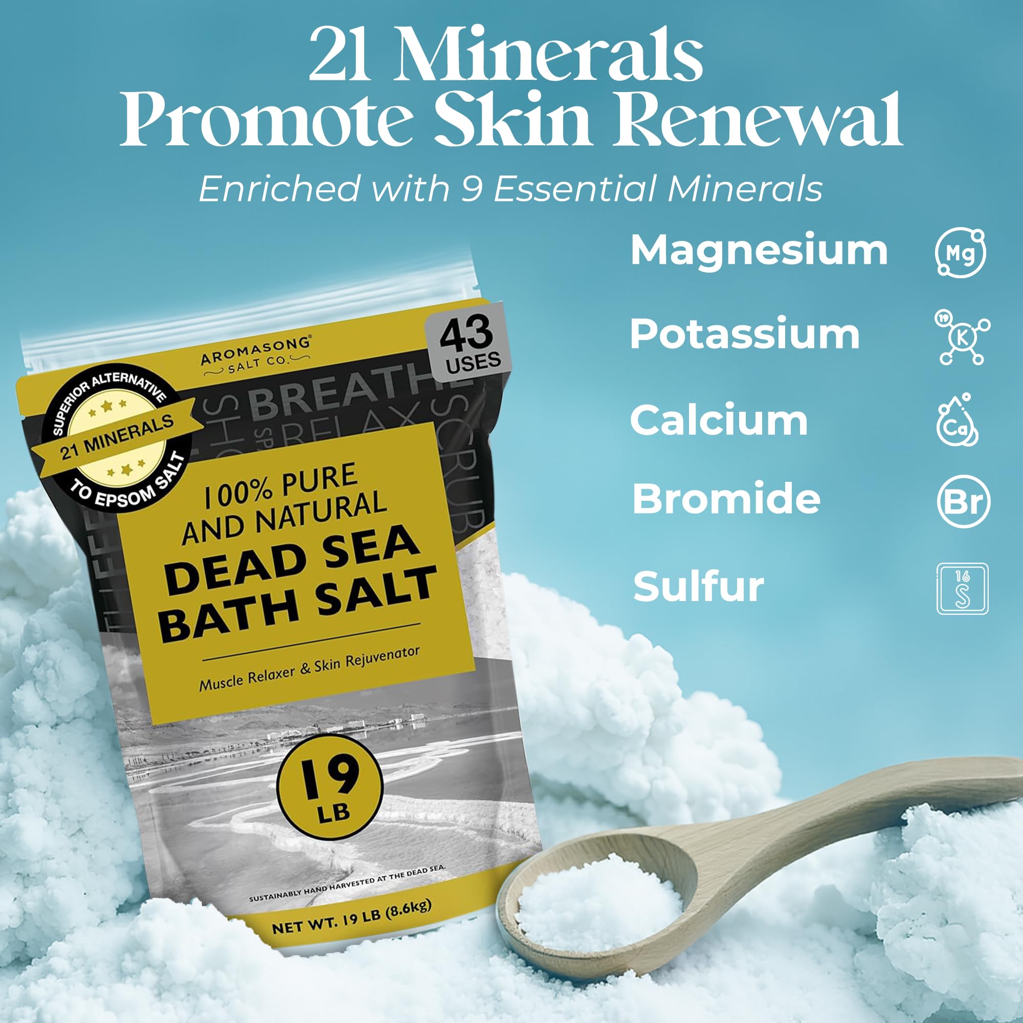 Aromasong Dead Sea Bath Salt – Coarse Grain, 19 Lbs, Resealable Bulk Pack