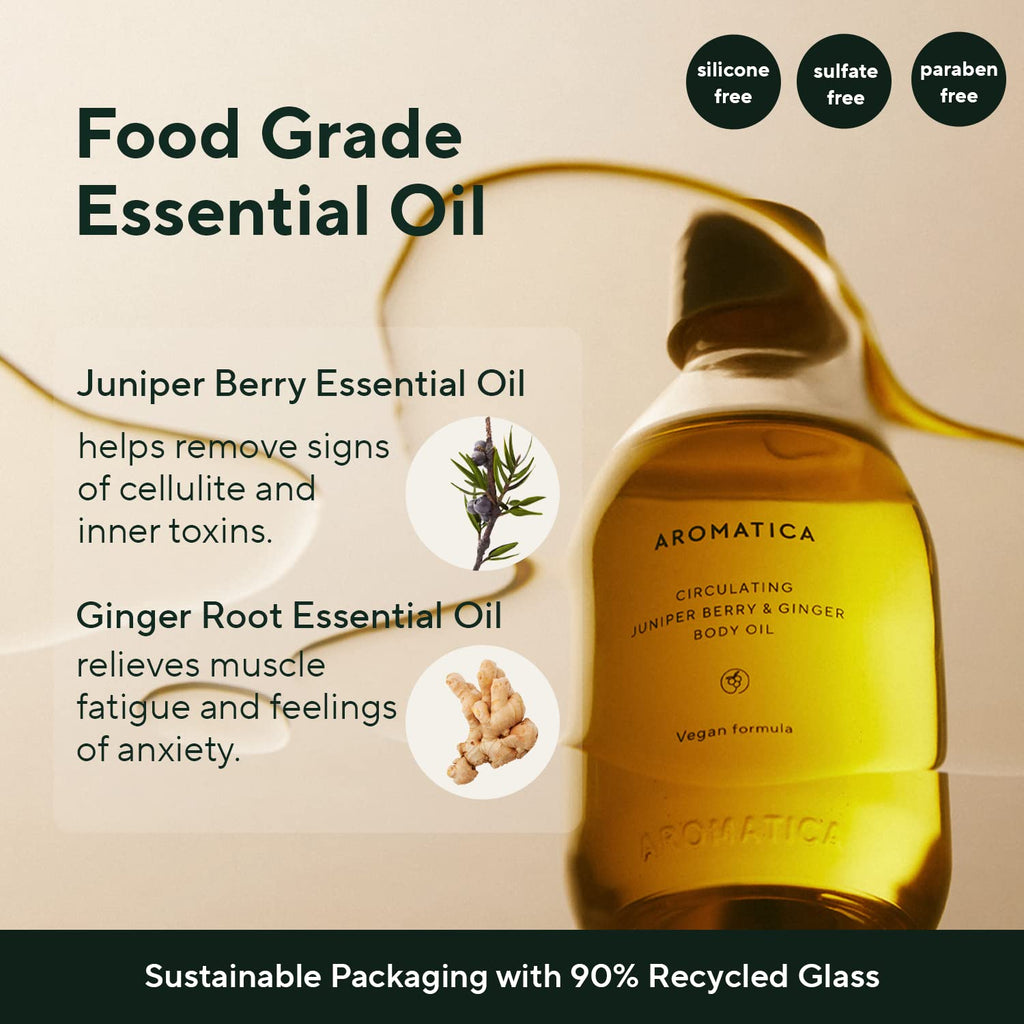 AROMATICA Circulating Body Oil Juniper Berry & Ginger – Vegan Aromatherapy Massage Oil