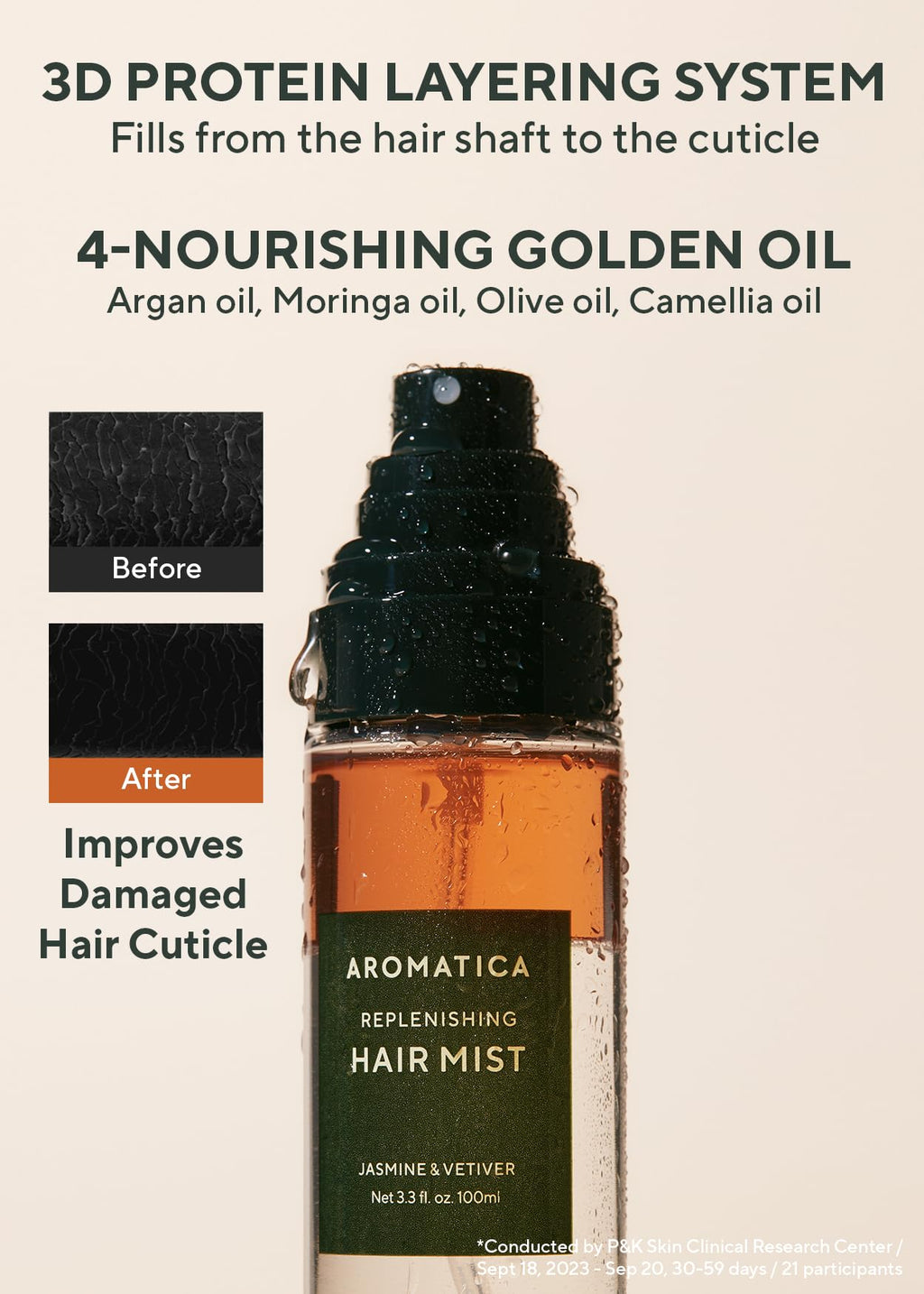 AROMATICA Replenishing Hair Mist Jasmine & Vetiver – 3-in-1 Leave-In, Detangler & Hair Perfume (3.3 fl oz)