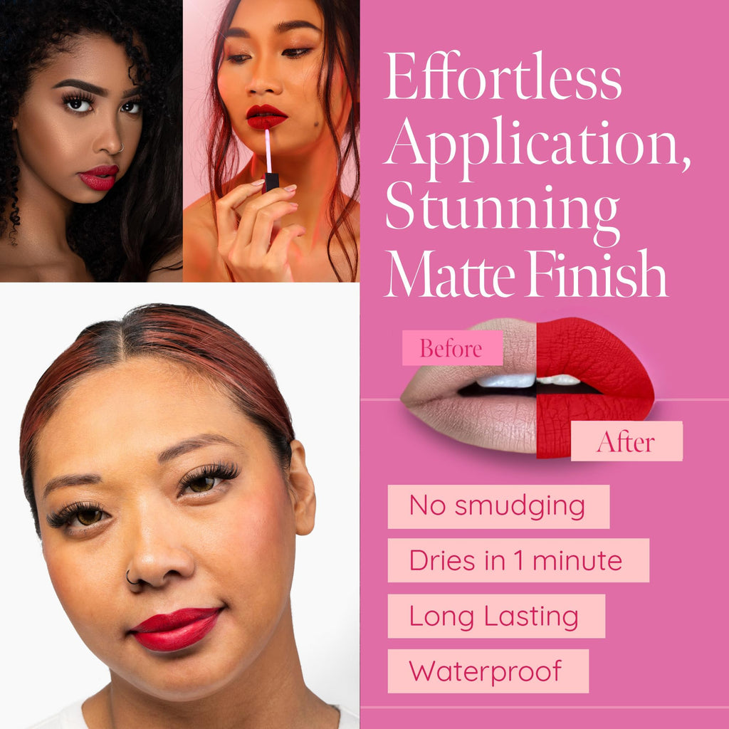 Aromi Flamenco Red Matte Liquid Lipstick – True Red, Vegan & Long-Lasting