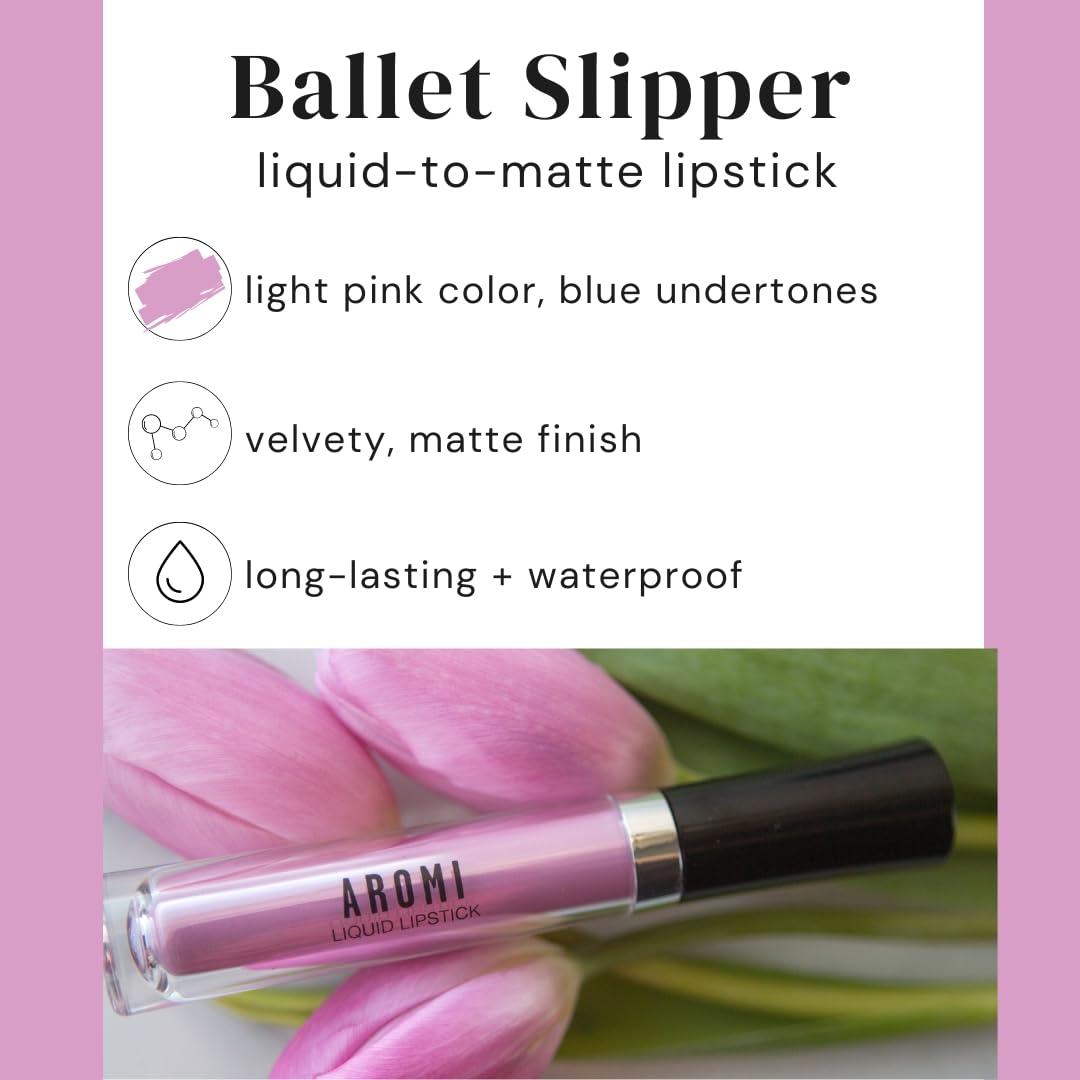 Aromi Matte Liquid Lipstick Ballet Slipper – Light Pink, Blue Undertones, Vegan & Cruelty-Free