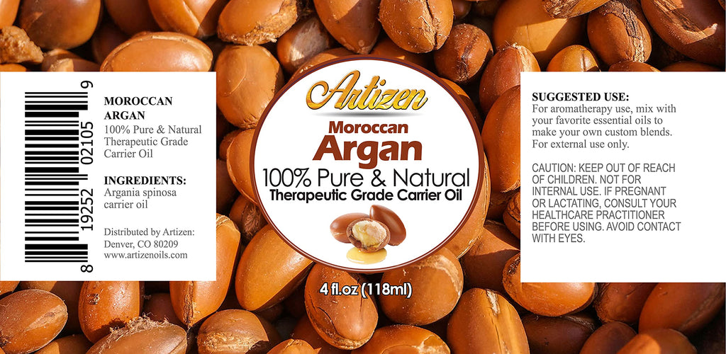Artizen Moroccan Argan Oil – 4 oz Pure, Fragrance-Free, UV-Protected Glass Bottle