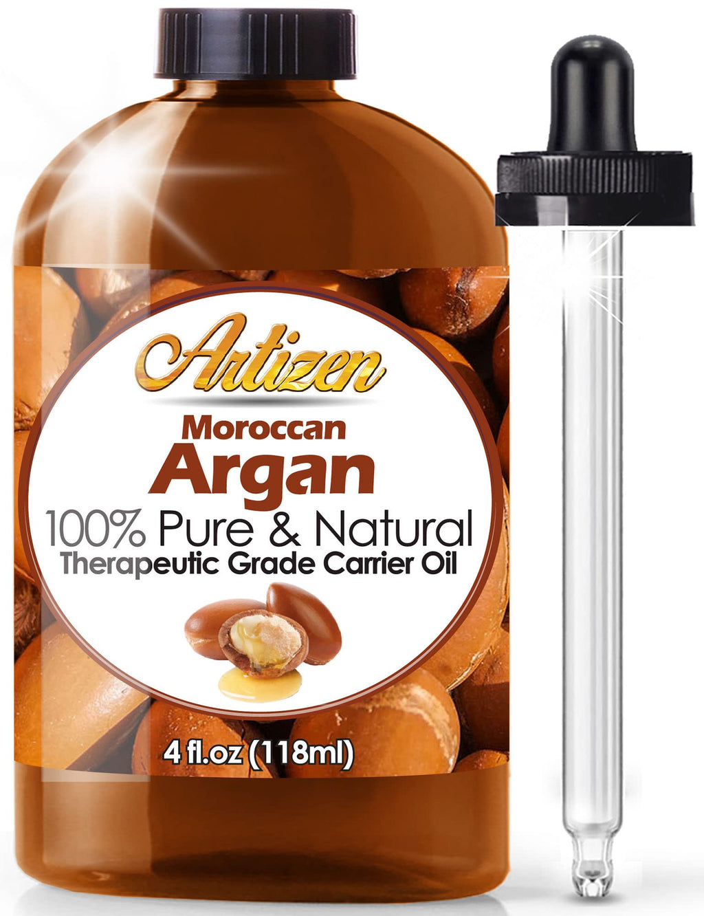 Artizen Moroccan Argan Oil – 4 oz Pure, Fragrance-Free, UV-Protected Glass Bottle