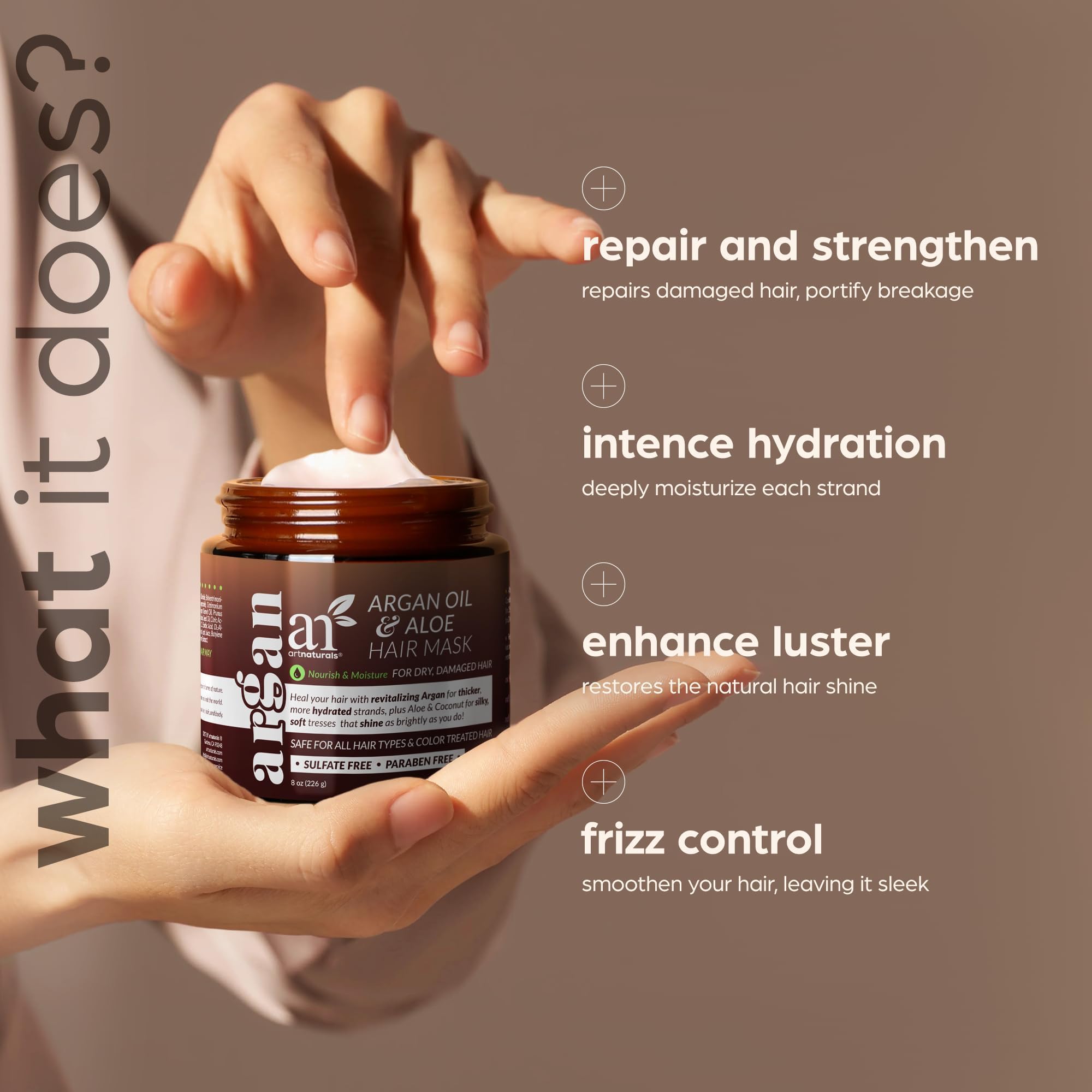 Artnaturals Argan Hair Mask – Deep Conditioning, 8 oz (226 g) with Jojoba, Aloe Vera & Keratin – Sulfate Free