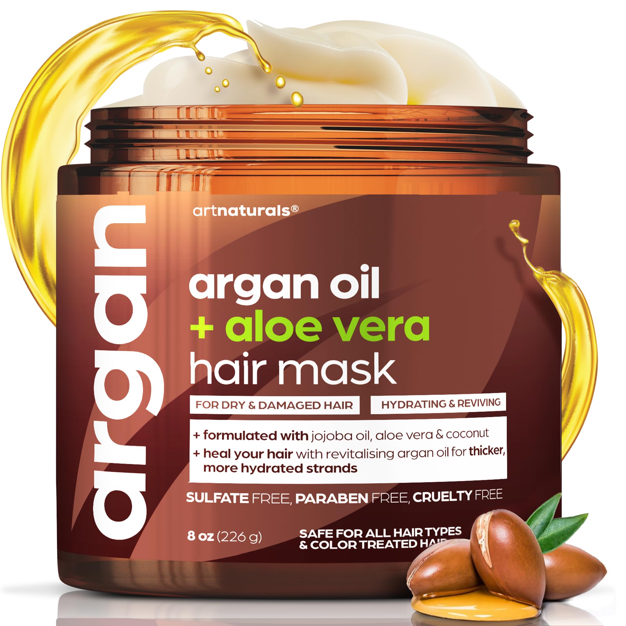 Artnaturals Argan Hair Mask – Deep Conditioning, 8 oz (226 g) with Jojoba, Aloe Vera & Keratin – Sulfate Free