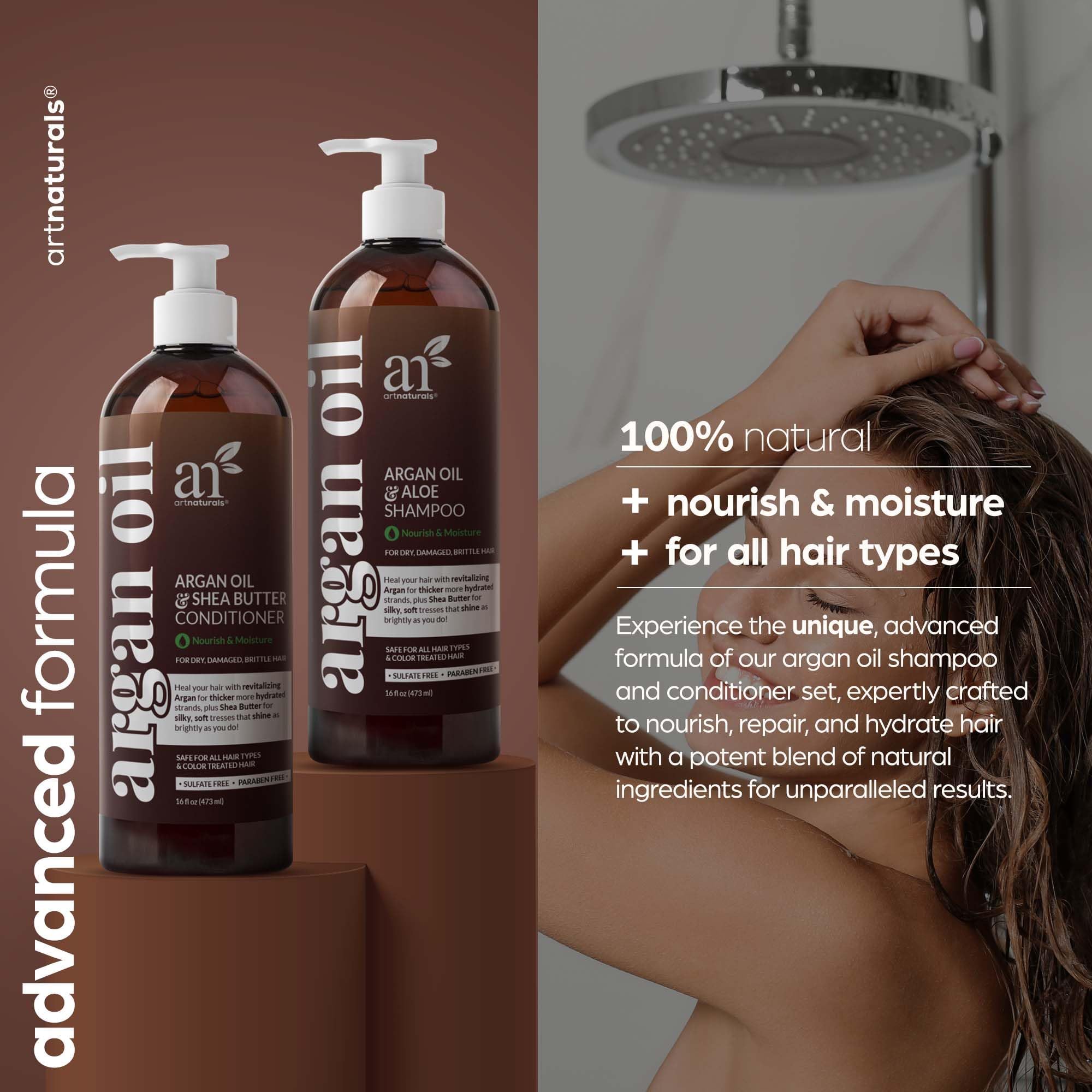 Artnaturals Argan Oil Shampoo & Conditioner Set - Sulfate-Free with Moroccan Oil & Keratin | Hydrate, Repair, Defy Frizz for All Hair Types | 16 fl oz x 2